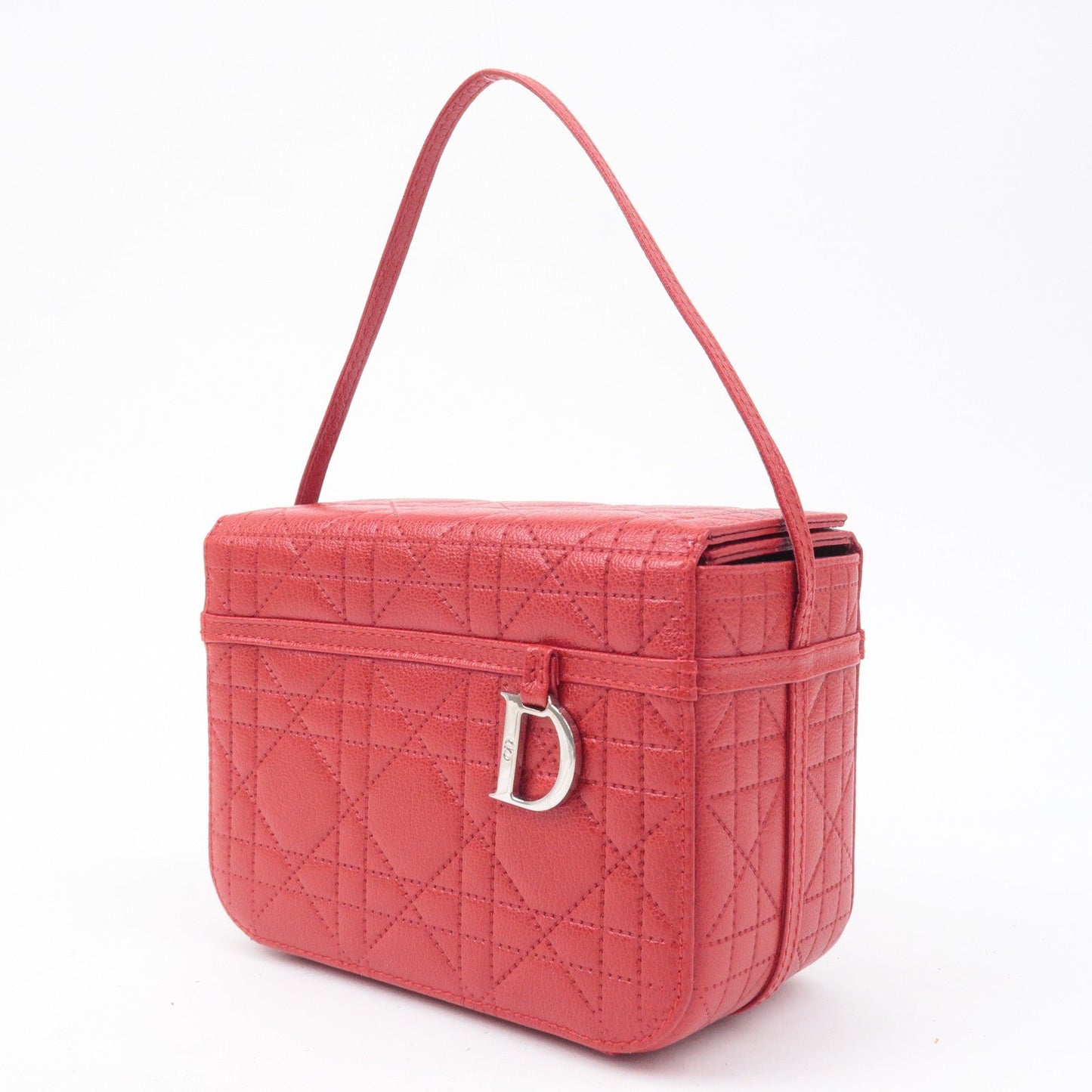 Christian Dior Cannage Leather Vanity Bag Hand Bag Red