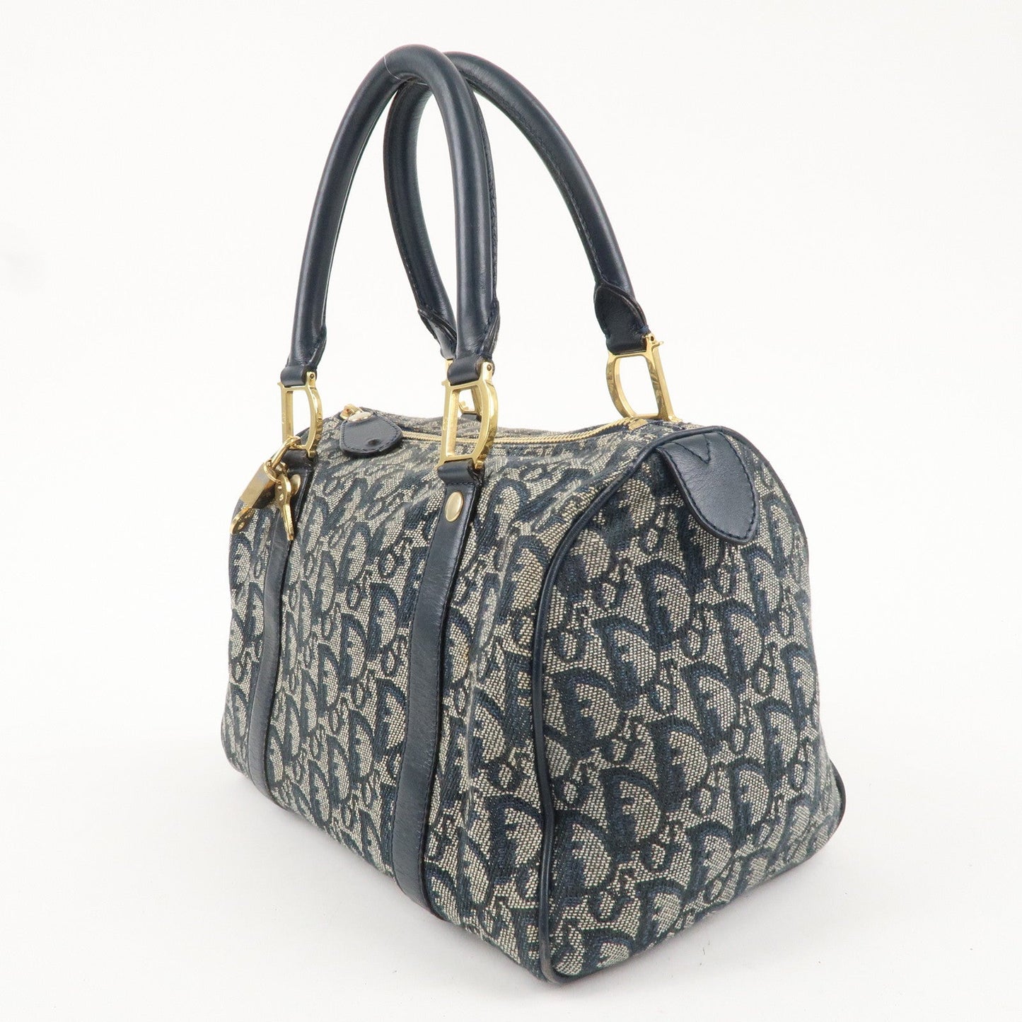 Christian Dior Trotter Canvas Leather Mini Boston Bag Navy PZ0062