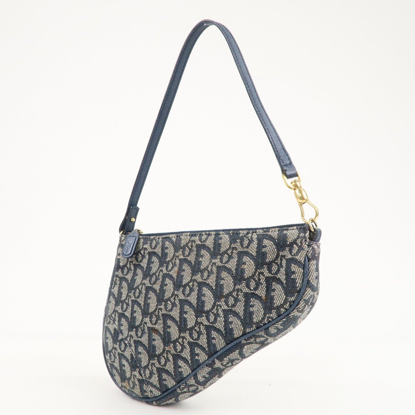 Christian Dior Saddle Bag Trotter Canvas Leather Shoulder Bag Navy
