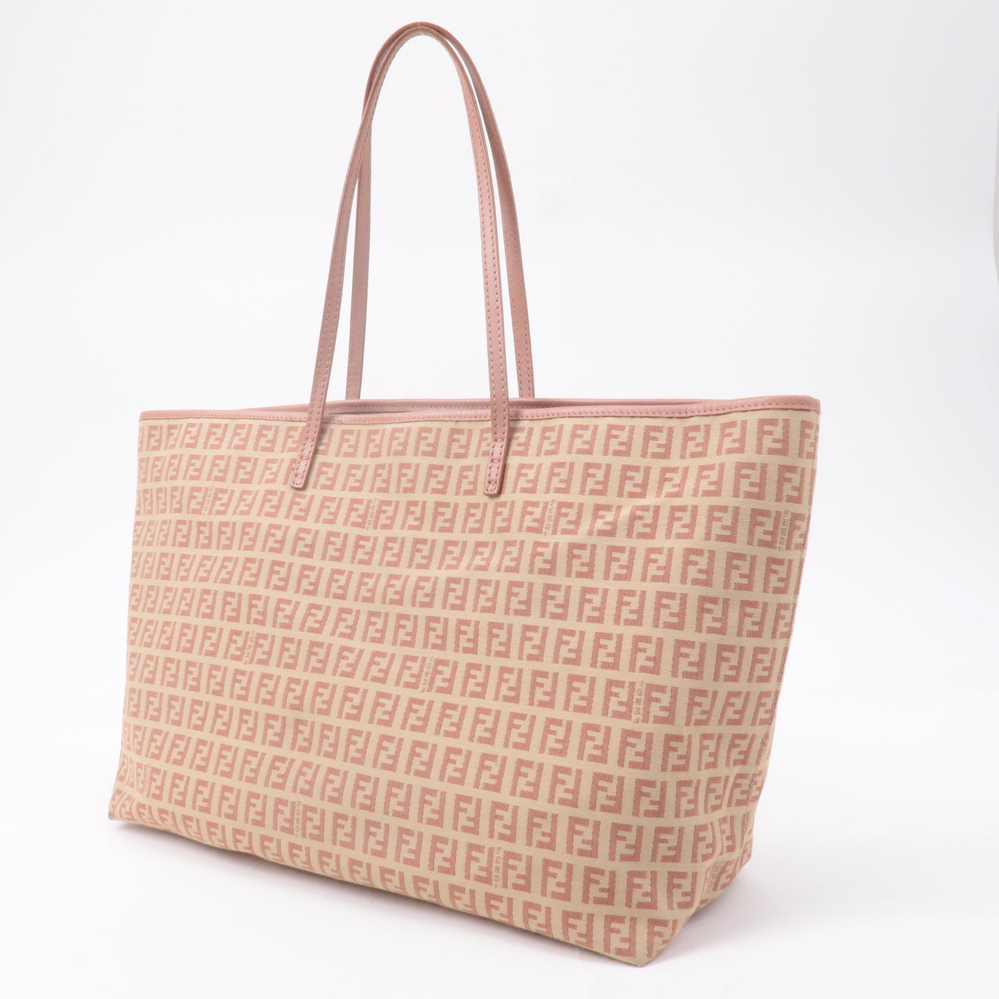 FENDI Zucchino Canvas Leather Tote Bag Beige Pink 8BH104