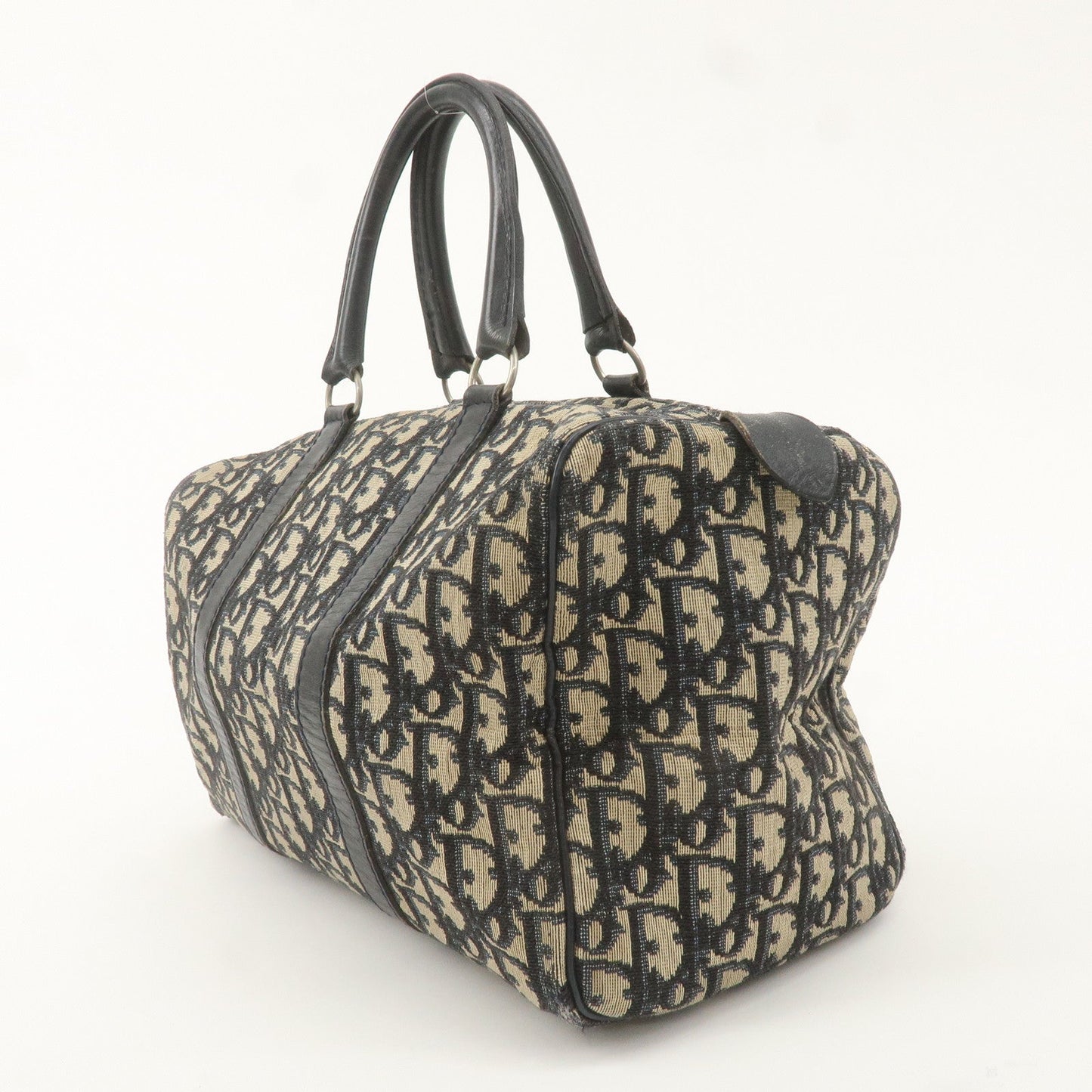 Christian Dior Trotter Canvas Leather Boston Bag Navy