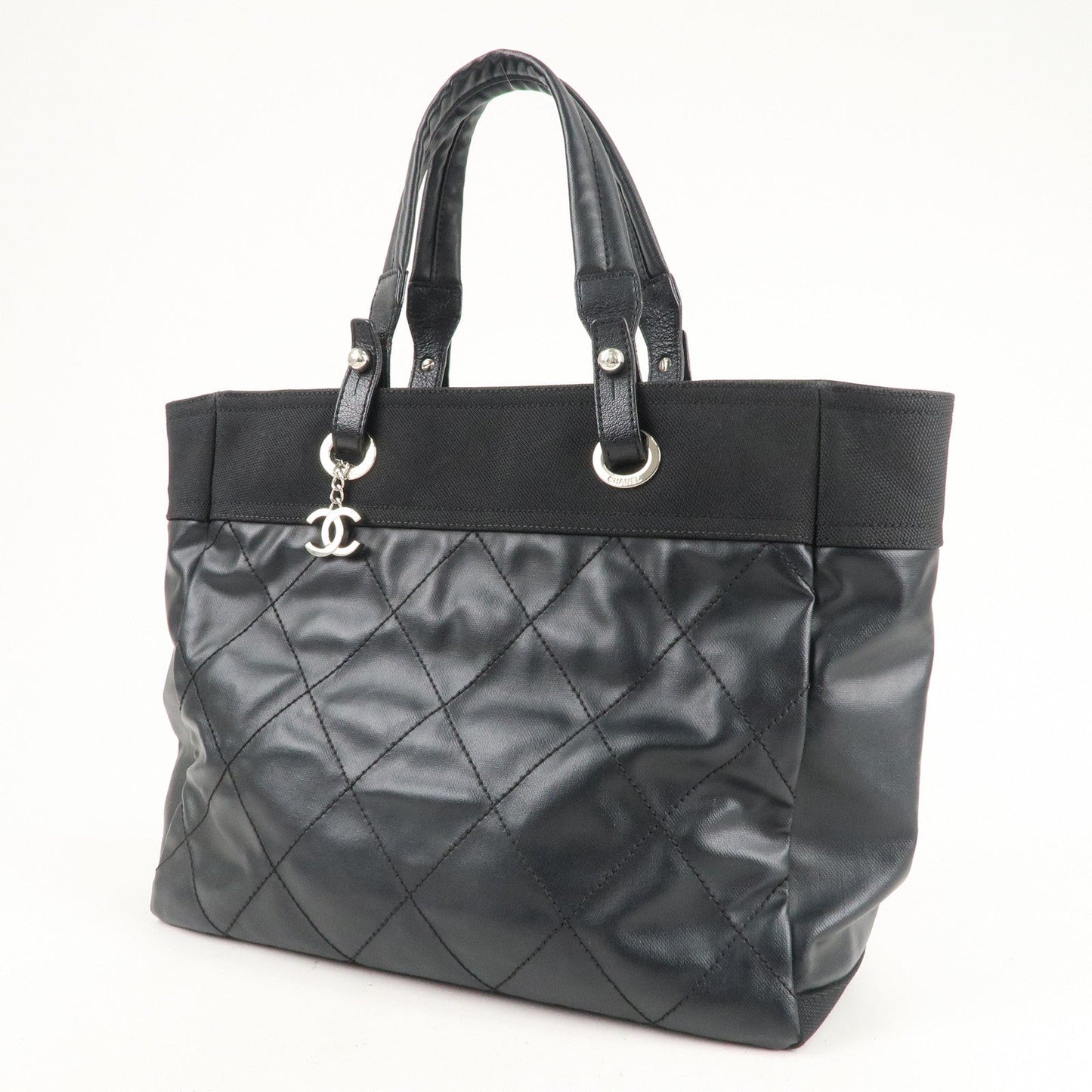 Chanel Paris Biarritz MM Coated Canvas Leather Tote Bag A