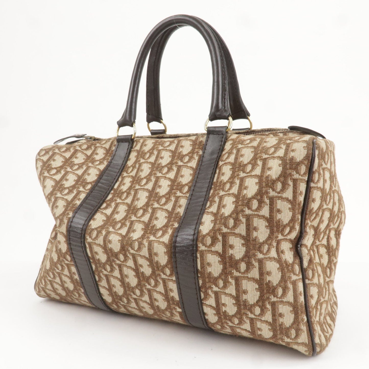 Christian Dior Trotter Canvas Leather Boston Bag Hand Bag Beige