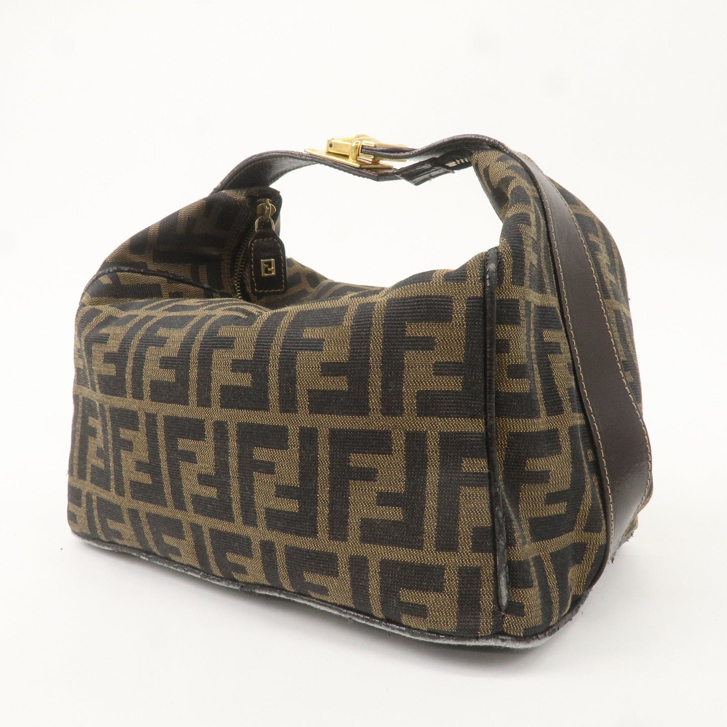 FENDI Zucca Canvas Leather Vanity Bag Khaki Black Brown