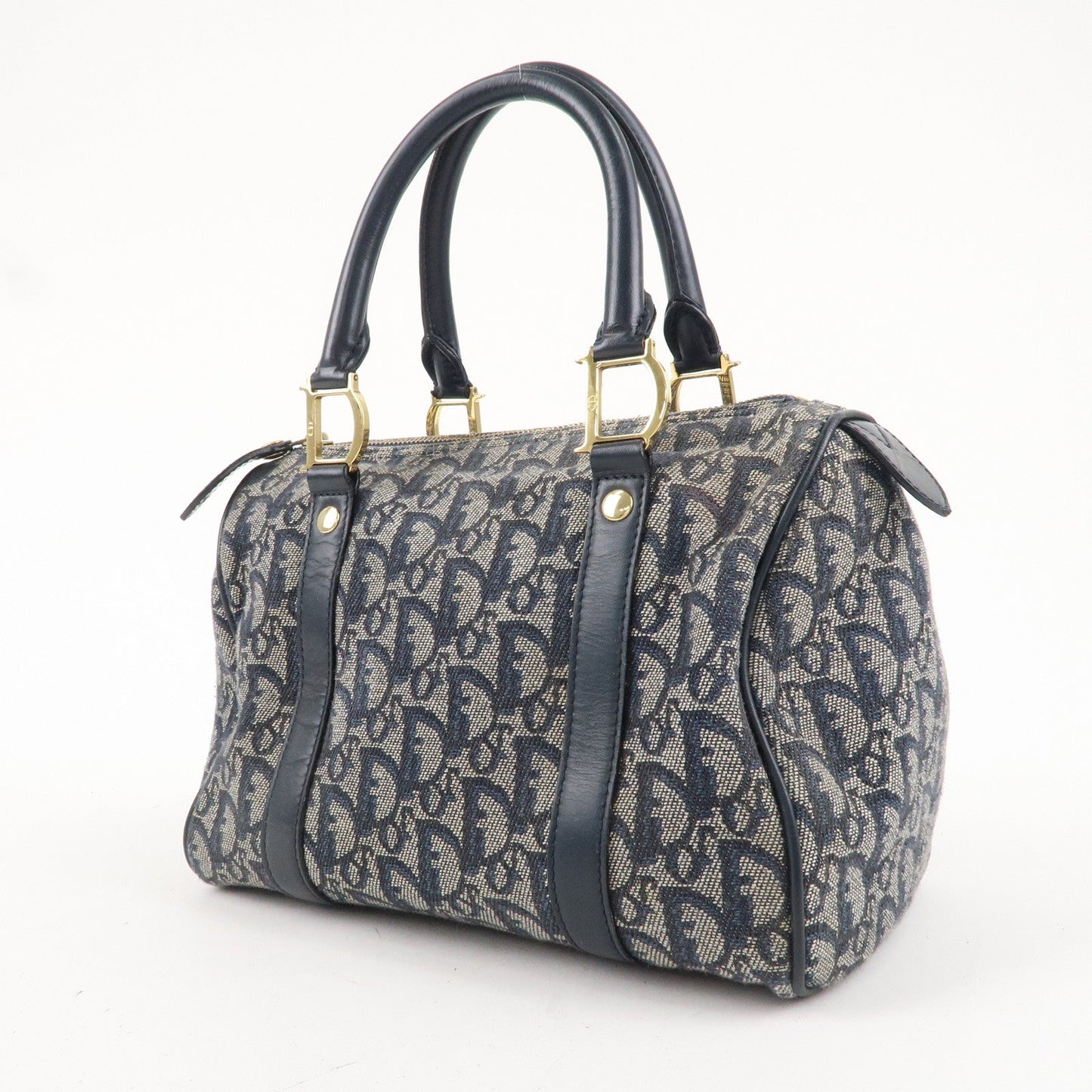 Christian Dior Trotter Canvas Leather Boston Bag Navy
