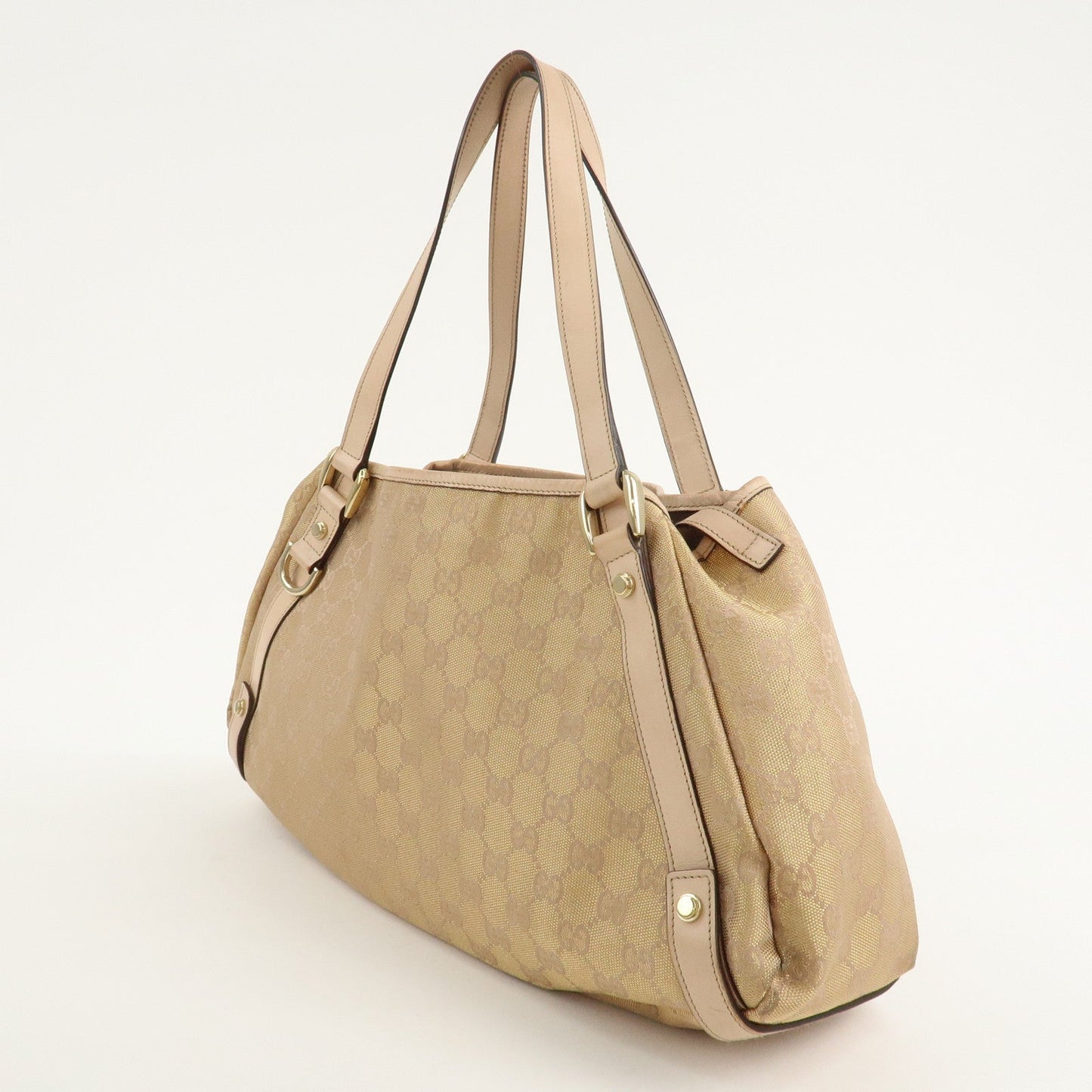 GUCCI Abbey GG Canvas Leather Tote Bag Pink Beige