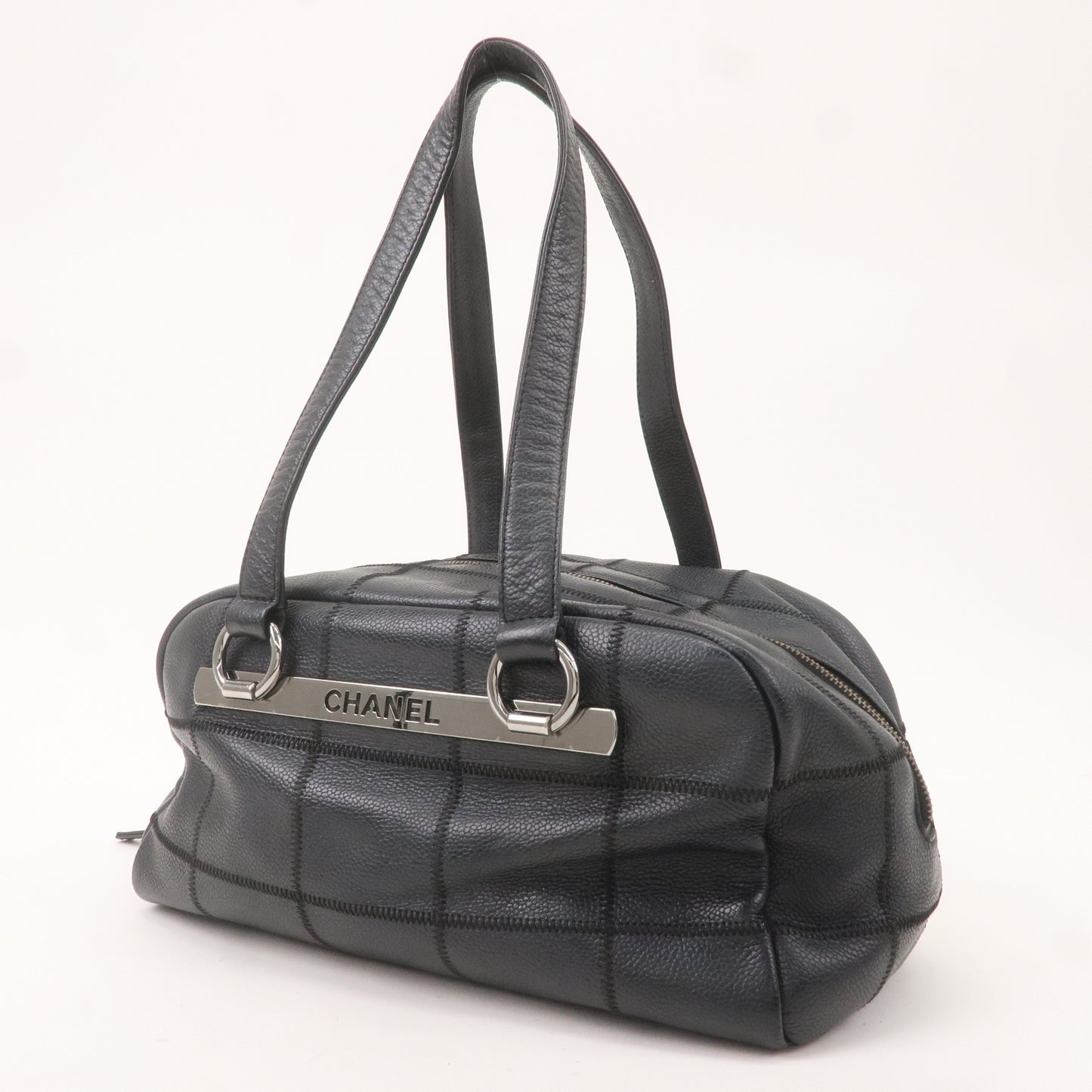 Chanel Chocolate Bar Caviar Skin Boston Bag Black A
