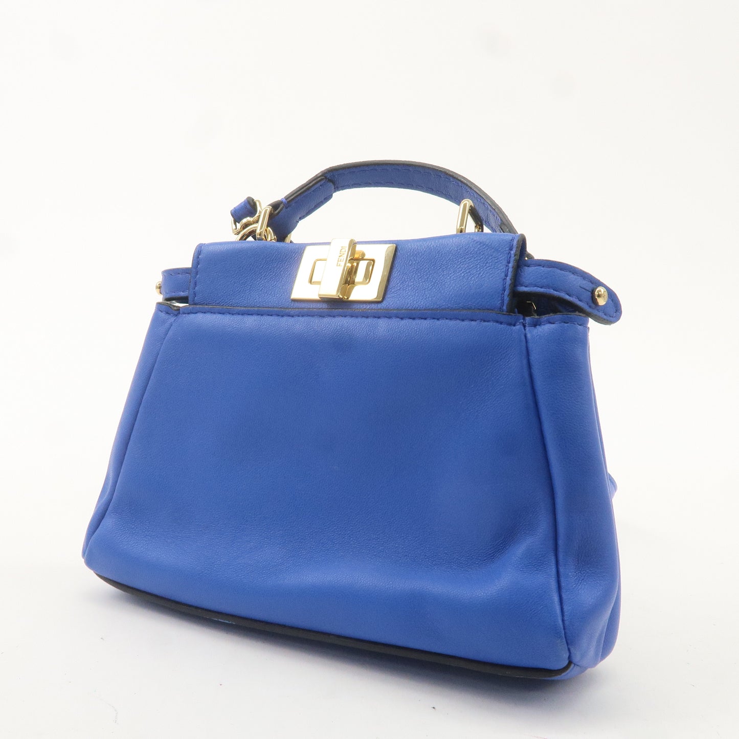 FENDI Micro Peekaboo Leather 2Way Shoulder Bag Blue 8M0355