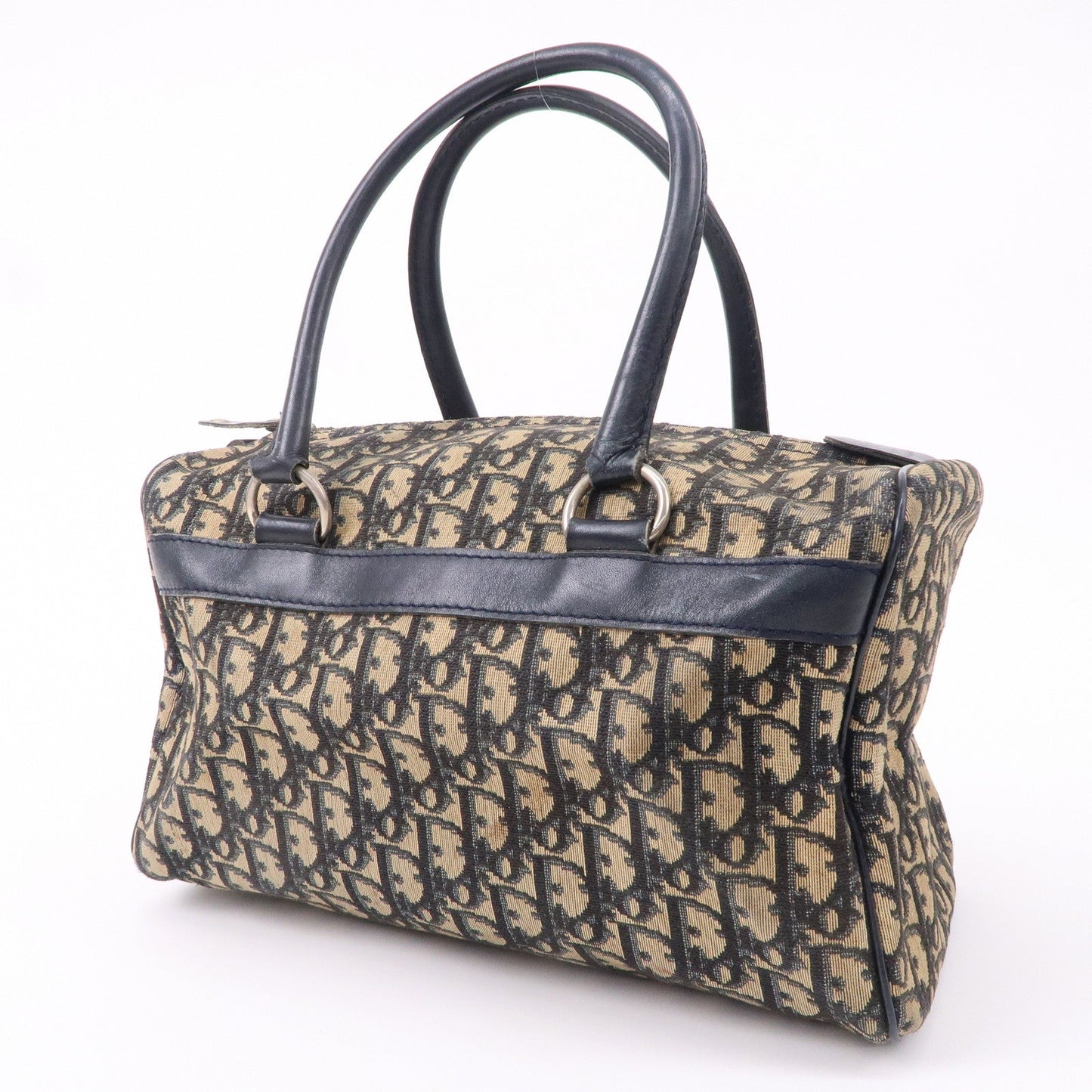 Christian Dior Trotter Canvas Leather Boston Bag Navy