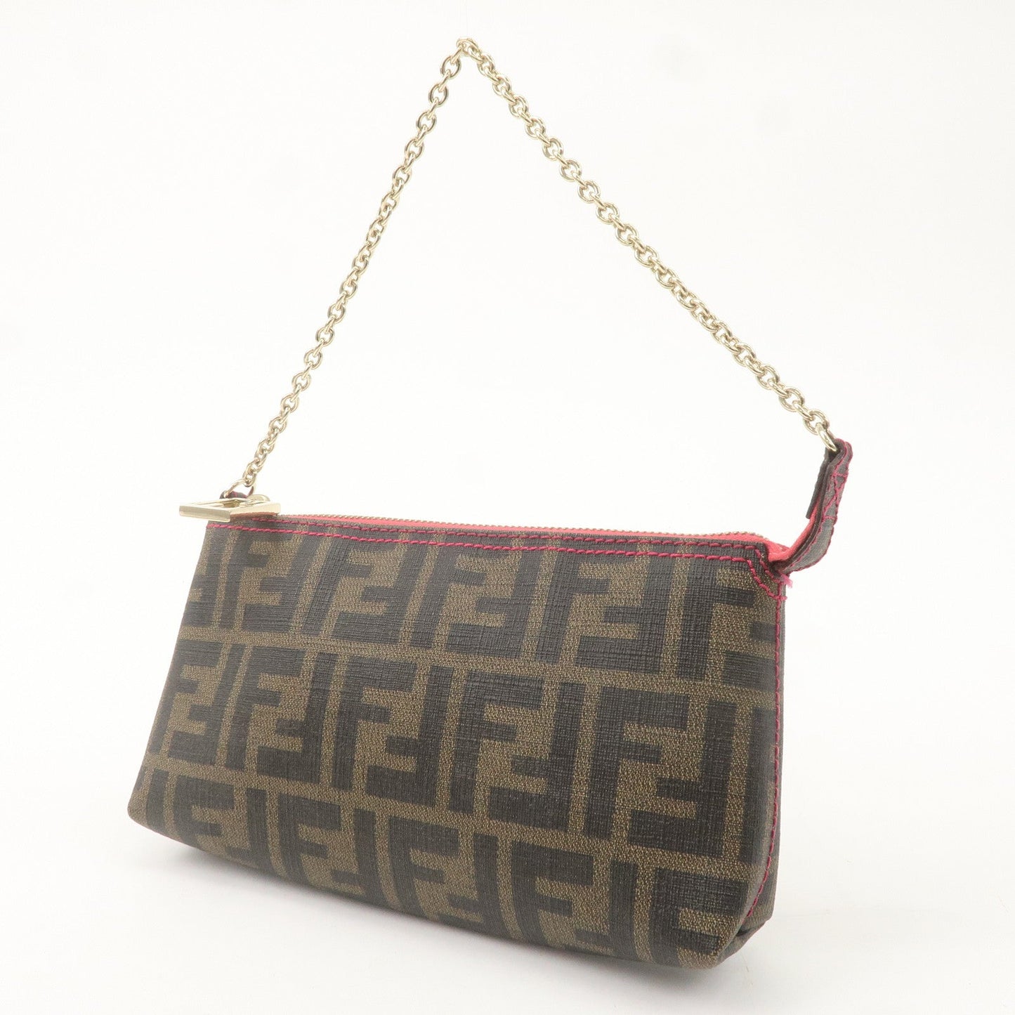FENDI PVC Leather Zucca Print Chain Pouch Pink 8BR592