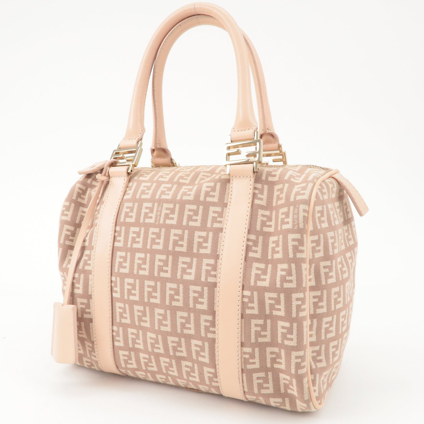 FENDI Zucchino Canvas Leather Mini Boston Bag Pink 8BL068
