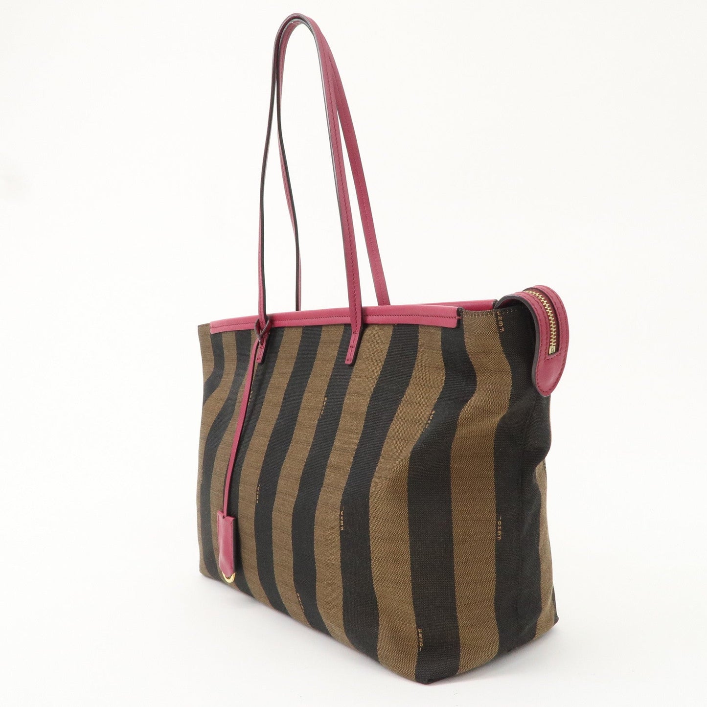 FENDI Pequin Canvas Leather Tote Bag Pink Black 8BH185