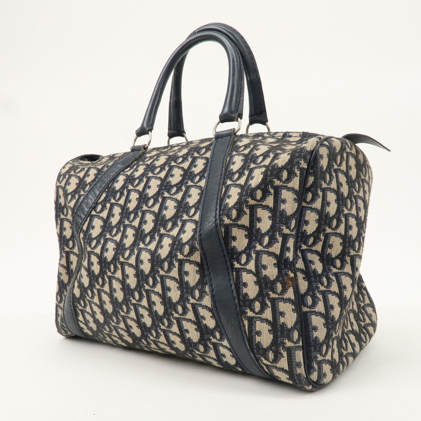 Christian Dior Trotter Canvas Leather Boston Bag Navy
