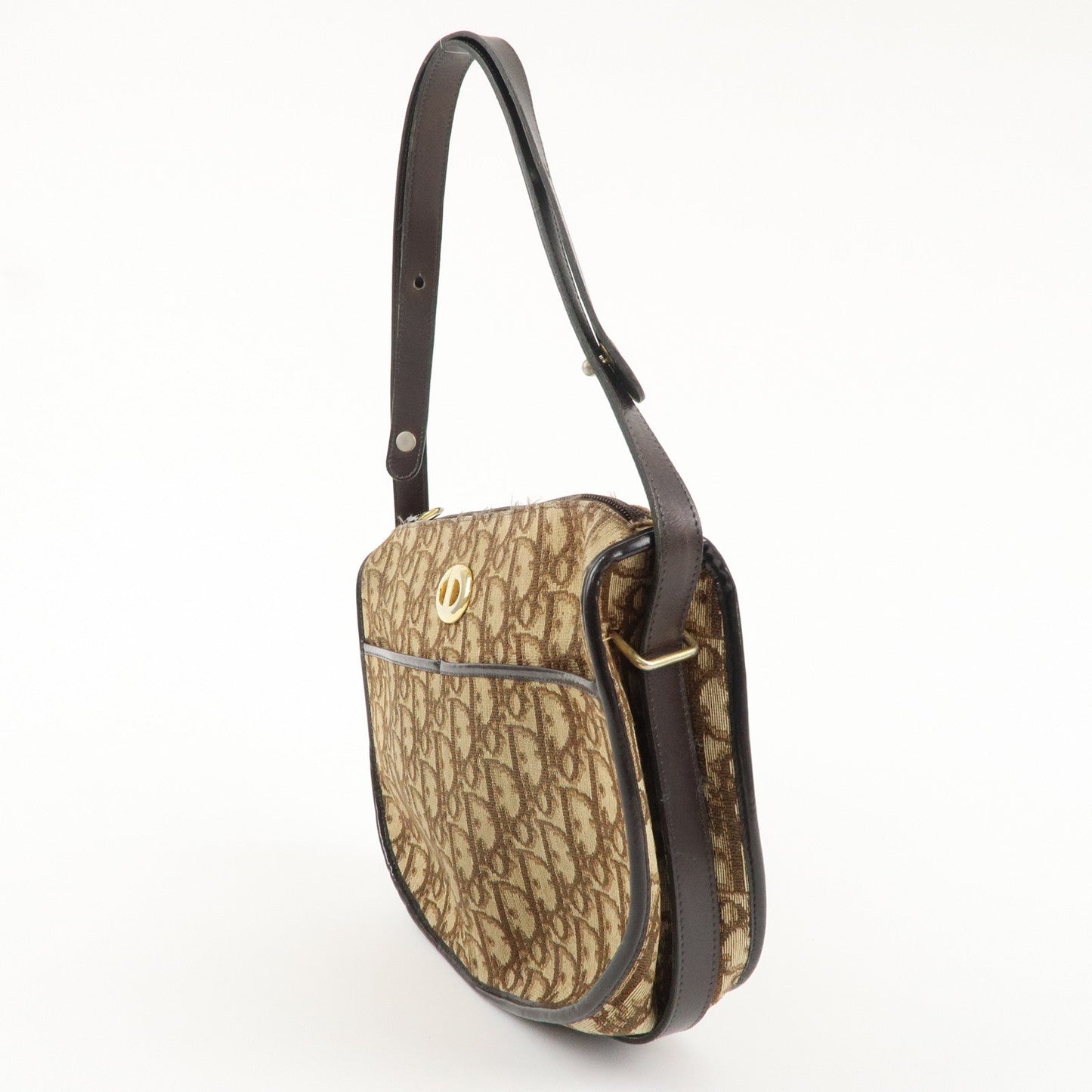 Christian Dior Trotter Canvas Leather Shoulder Bag Beige Brown