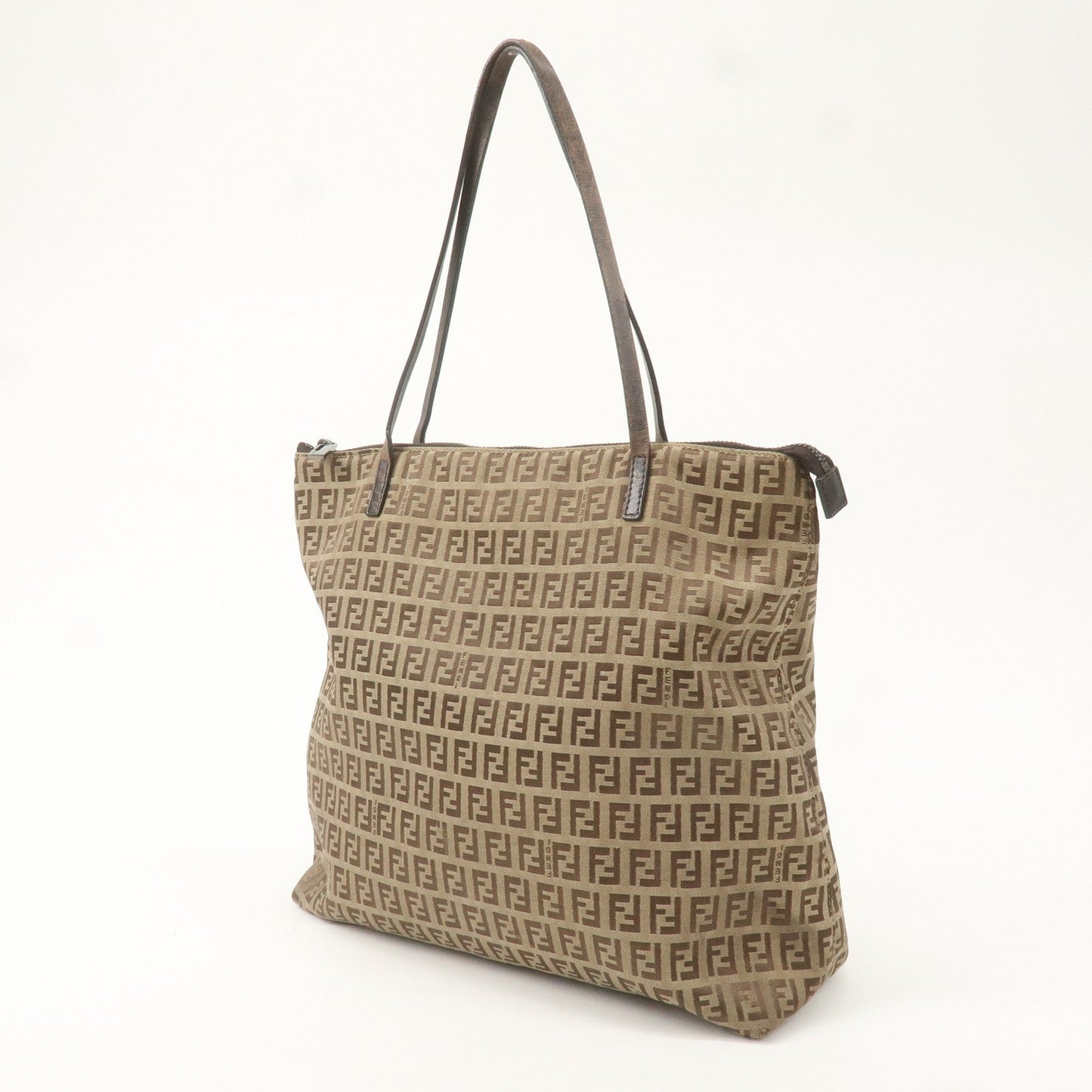 FENDI Zucchino Canvas Leather Tote Bag Brown Beige 8BH024