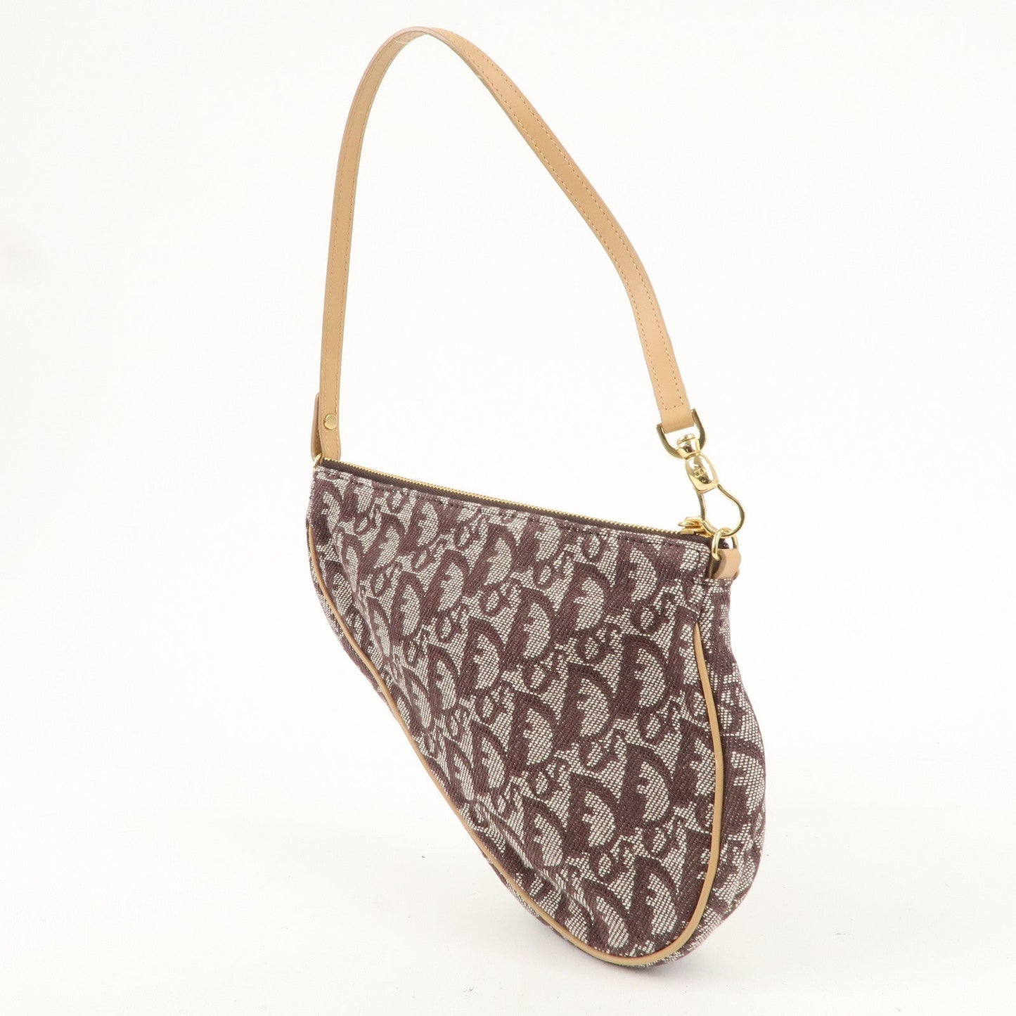 Christian Dior Saddle Bag Trotter Canvas Leather Pouch Hand Bag
