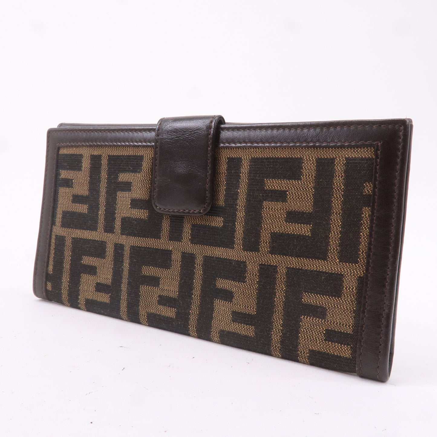 FENDI Zucca Canvas Leather W Hook Wallet Brown Black 51339