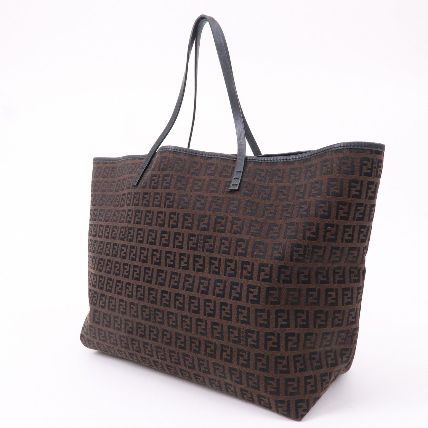 FENDI Zucchino Canvas Leather Tote Bag Black Brown 8BH005