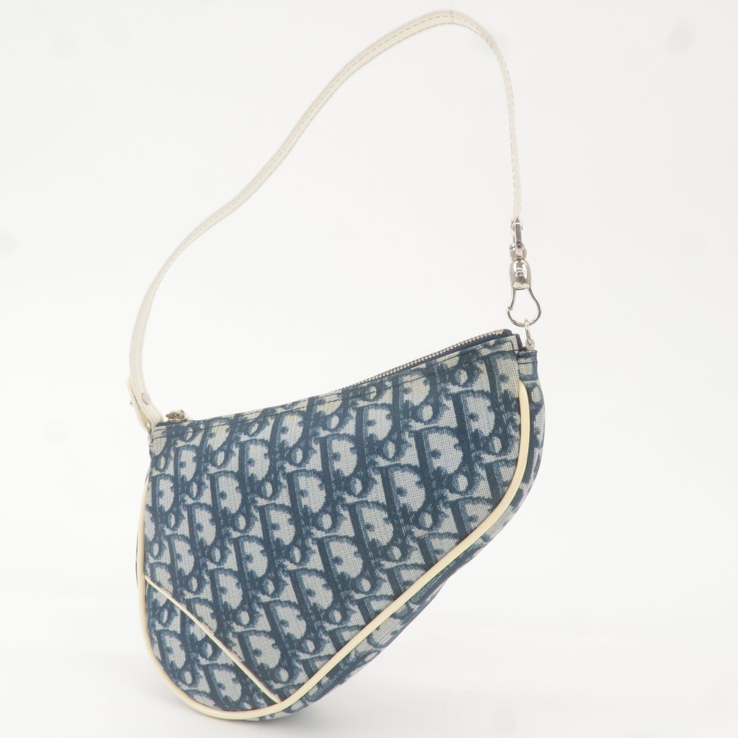 Christian Dior Saddle Bag Trotter PVC Enamel Pouch Navy White