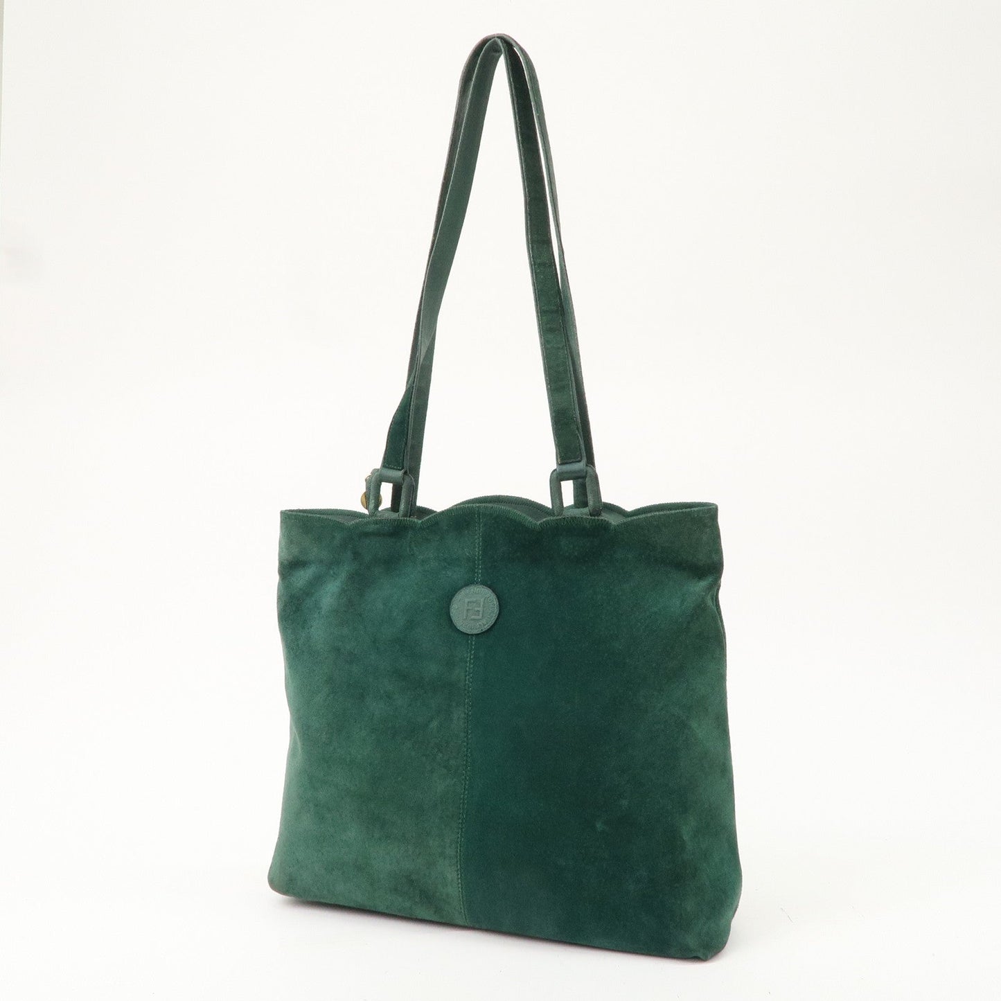 FENDI Logo Suede Tote Bag Shoulder Bag Green
