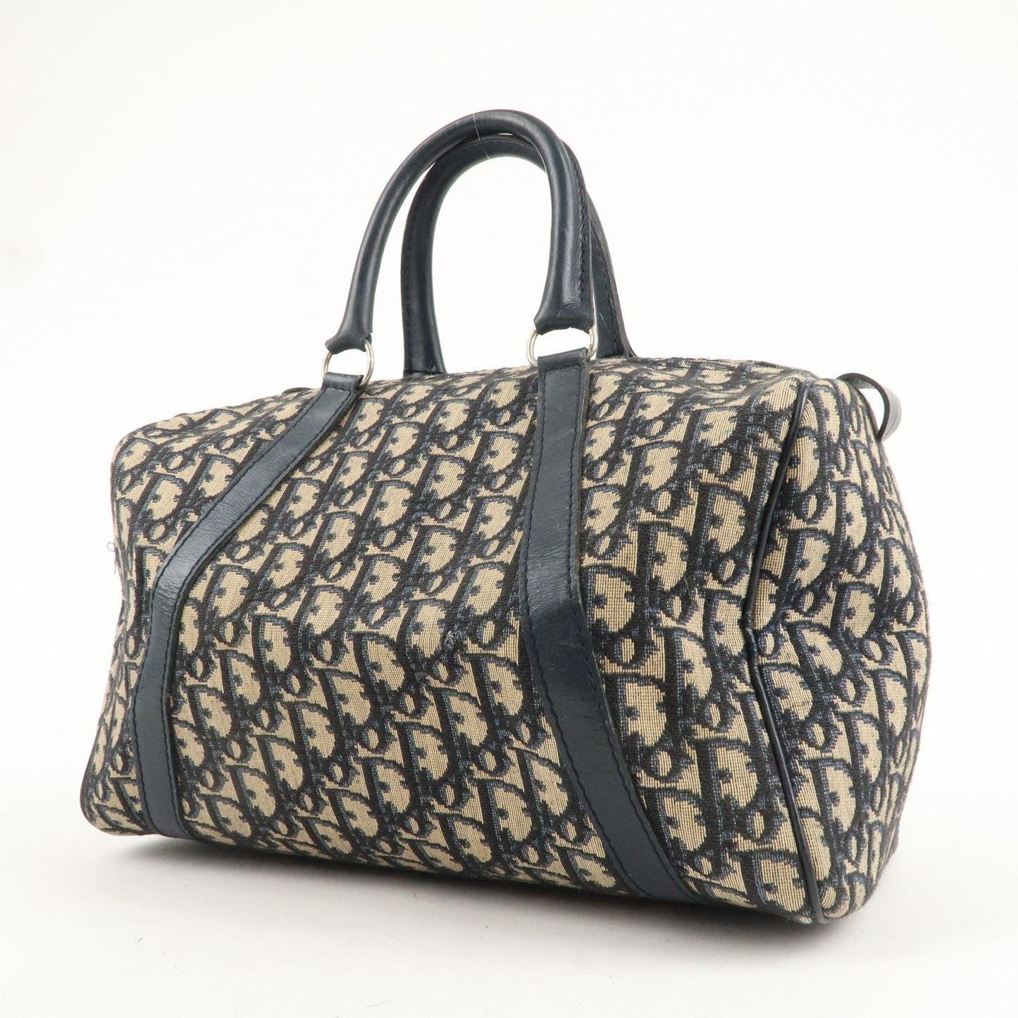 Christian Dior Trotter Canvas Leather Boston Bag Navy