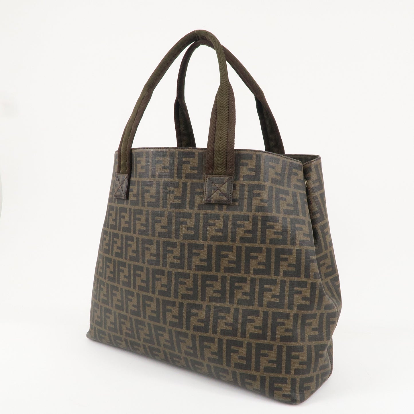 FENDI Zucca Canvas Leather Tote Bag Khaki Black Brown 7VA271