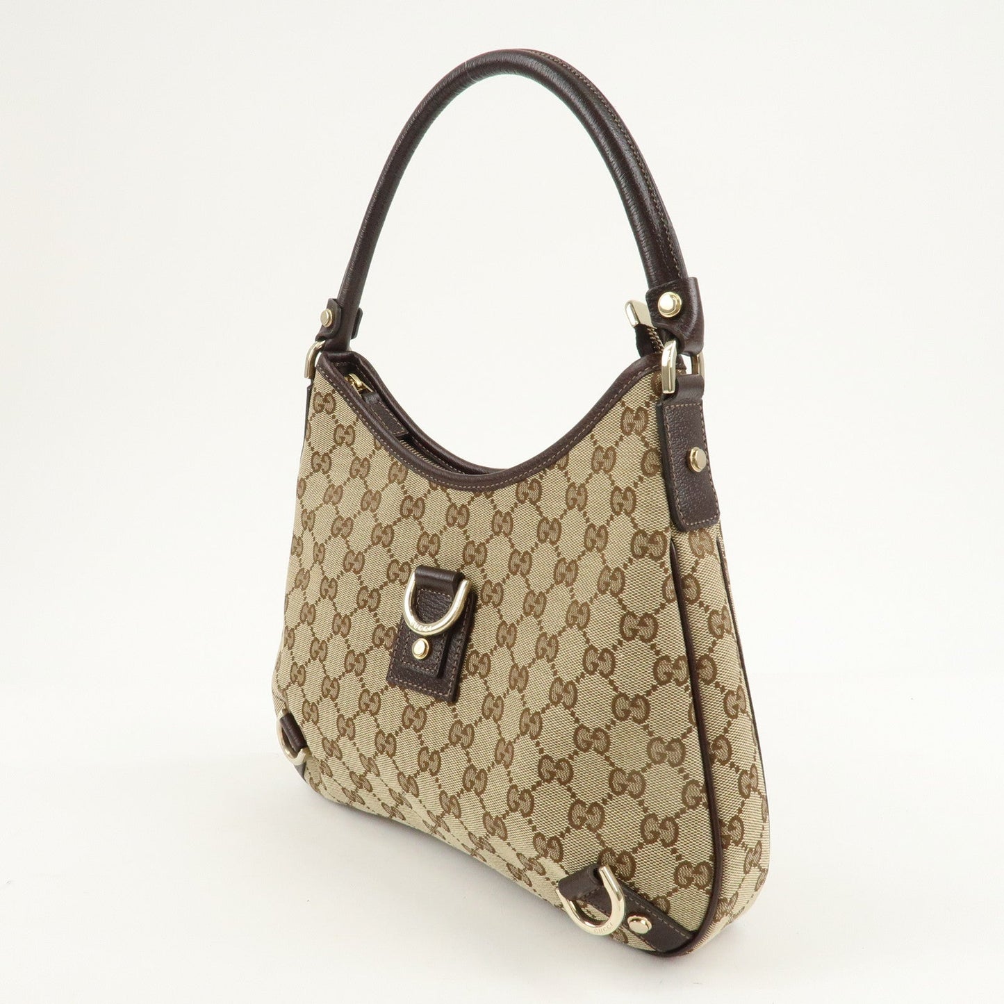GUCCI Abbey GG Canvas Leather Shoulder Bag Beige Brown 130738