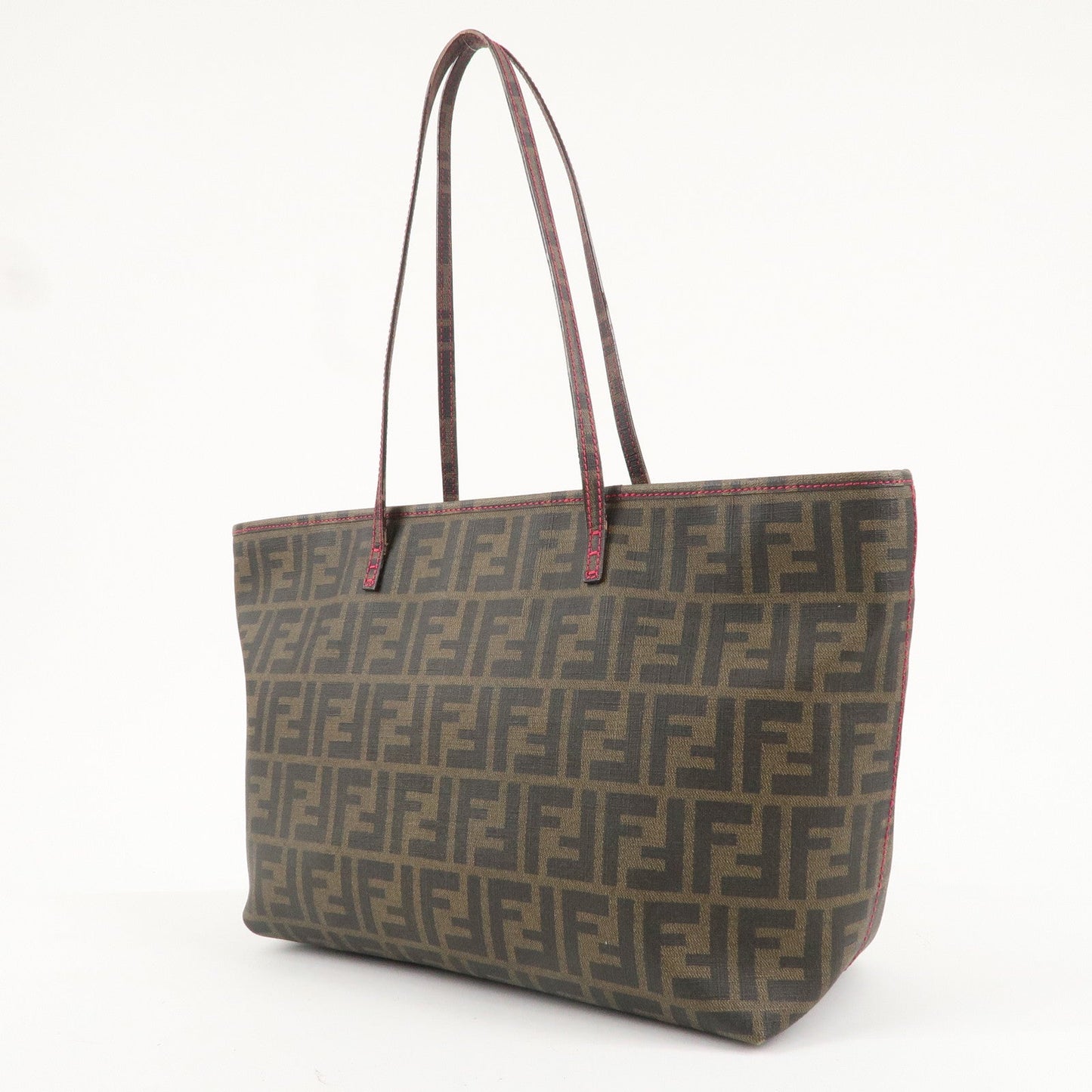 FENDI Zucca Logo Print PVC Tote Bag Brown Black Pink 8BH198