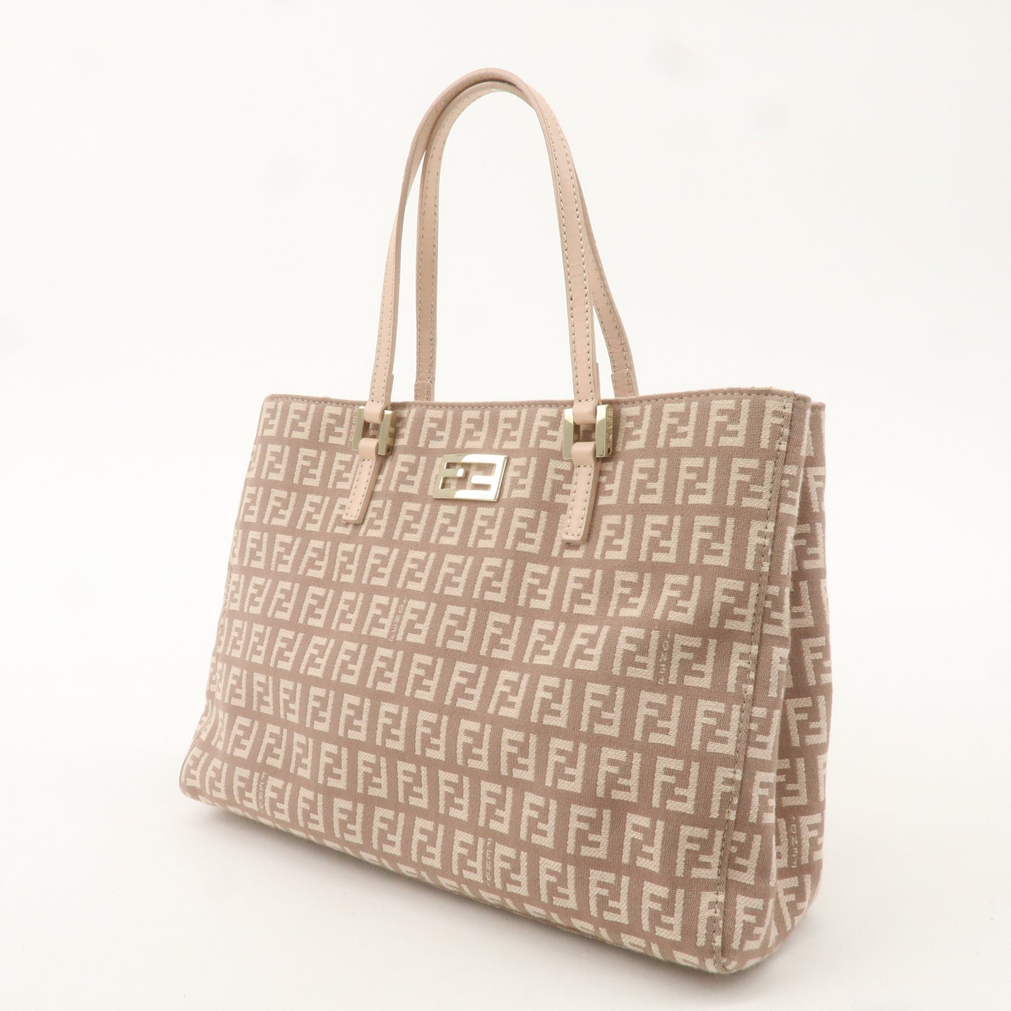 FENDI Zucchino Canvas Leather Hand Bag Pink Beige 8BH132