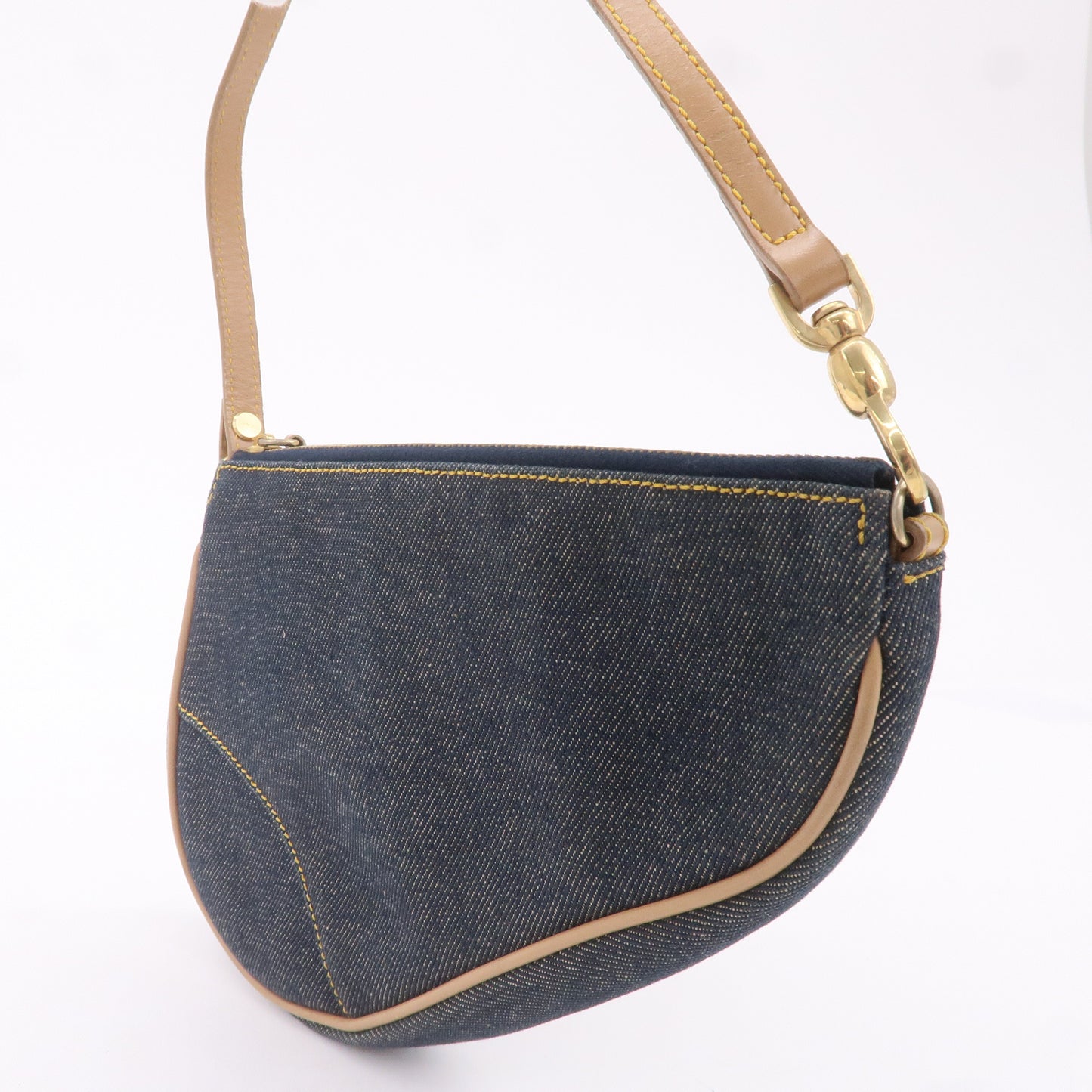 Christian Dior Denim Leather Saddle Bag Shoulder Bag Pouch Navy