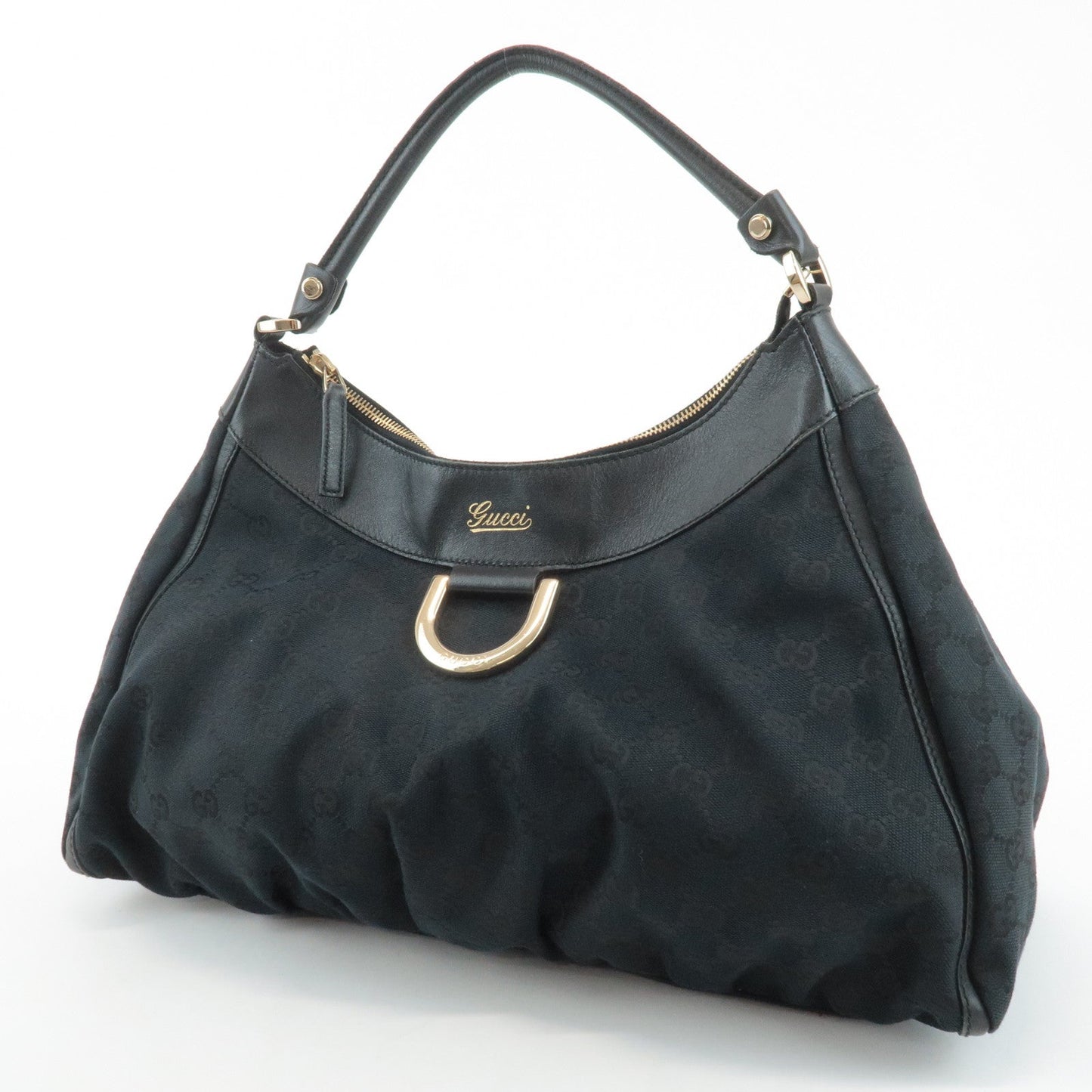 GUCCI Abbey GG Canvas Leather One Shoulder Bag Black 189833