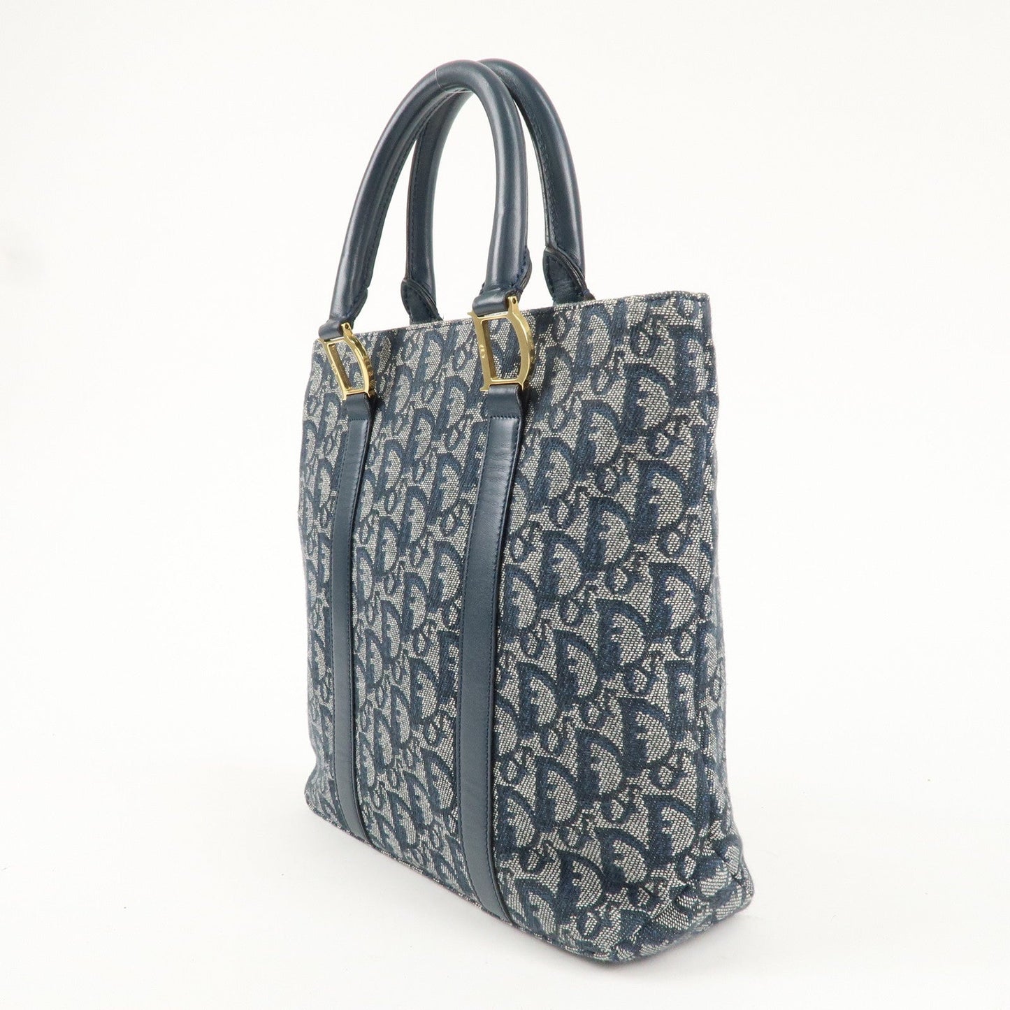 Christian Dior Trotter Canvas Leather Hand Bag Navy