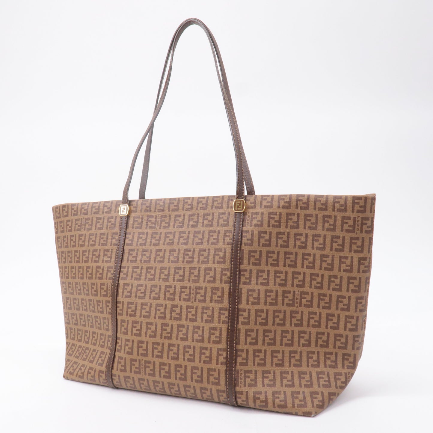 FENDI Zucchino PVC Leather Tote Bag Brown 8BH256