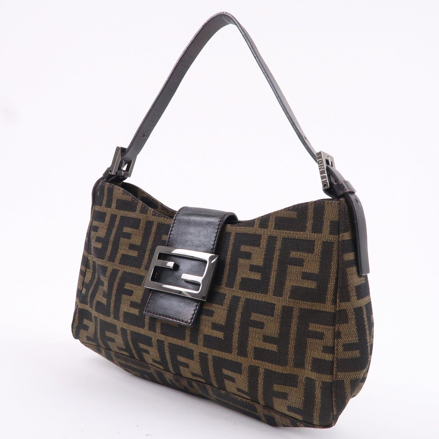 FENDI Zucca Canvas Leather Shoulder Bag Brown Black 8BR017
