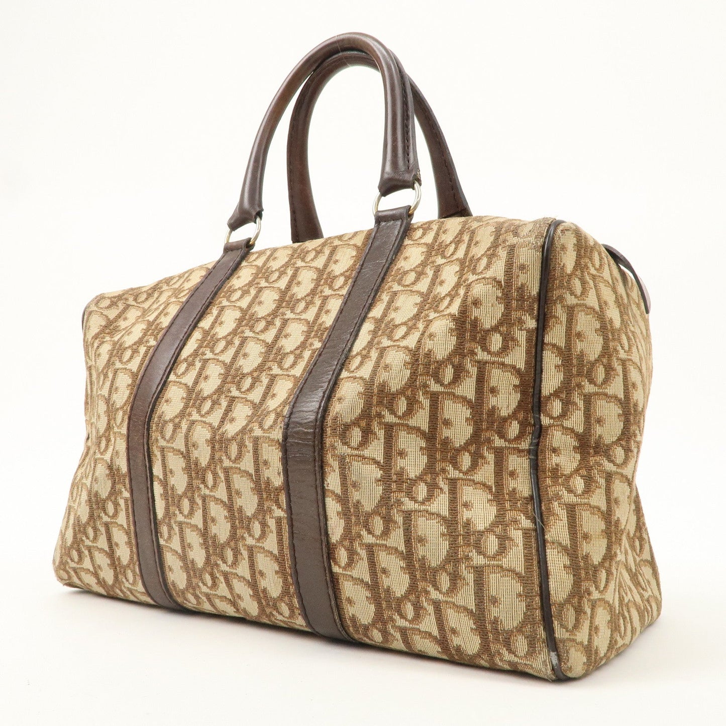 Christian Dior Trotter Canvas Leather Boston Bag Beige Brown