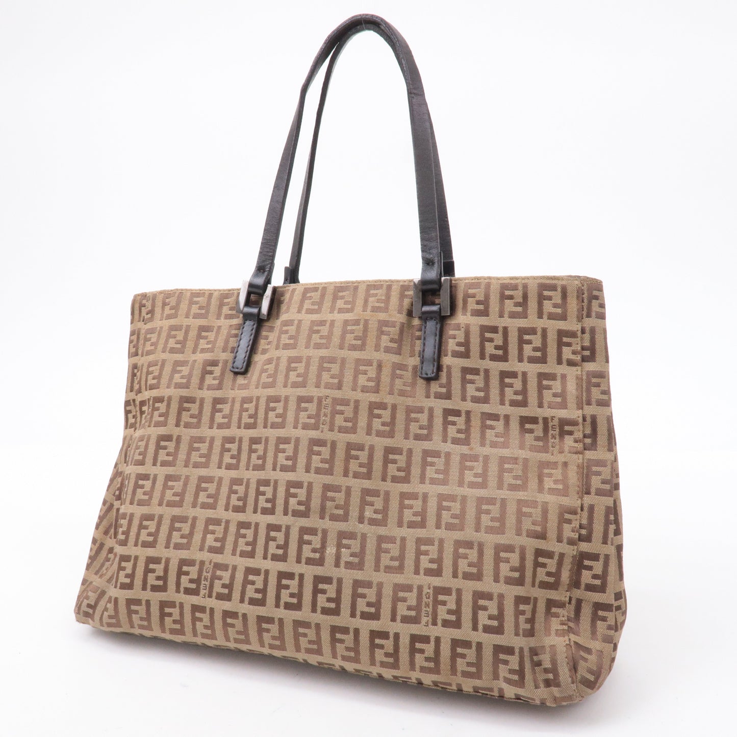 FENDI Zucchino Canvas Leather Hand Bag Tote Bag Beige 8BH018