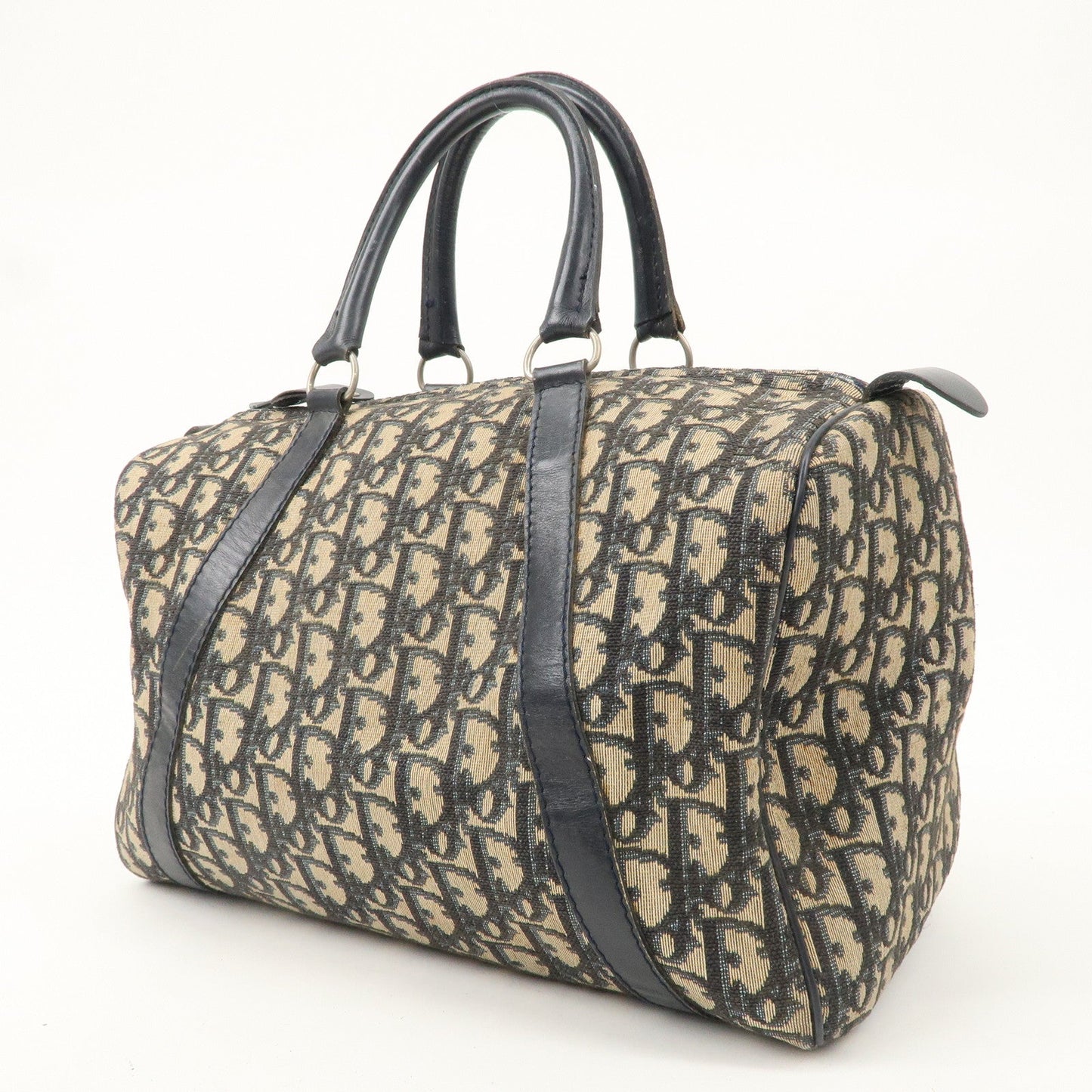Christian Dior Trotter Canvas Leather Boston Bag Navy