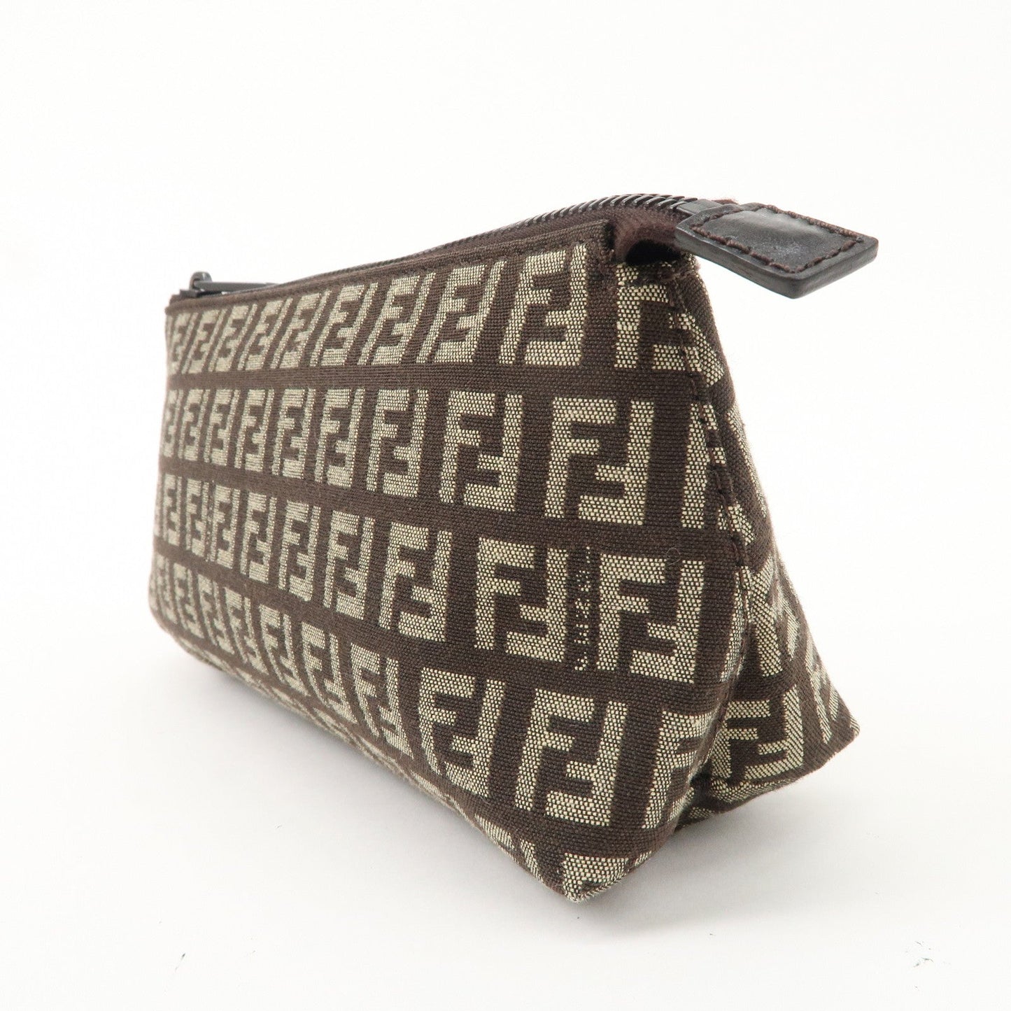 FENDI Zucchino Canvas Leather Pouch Beige Brown 7N0038