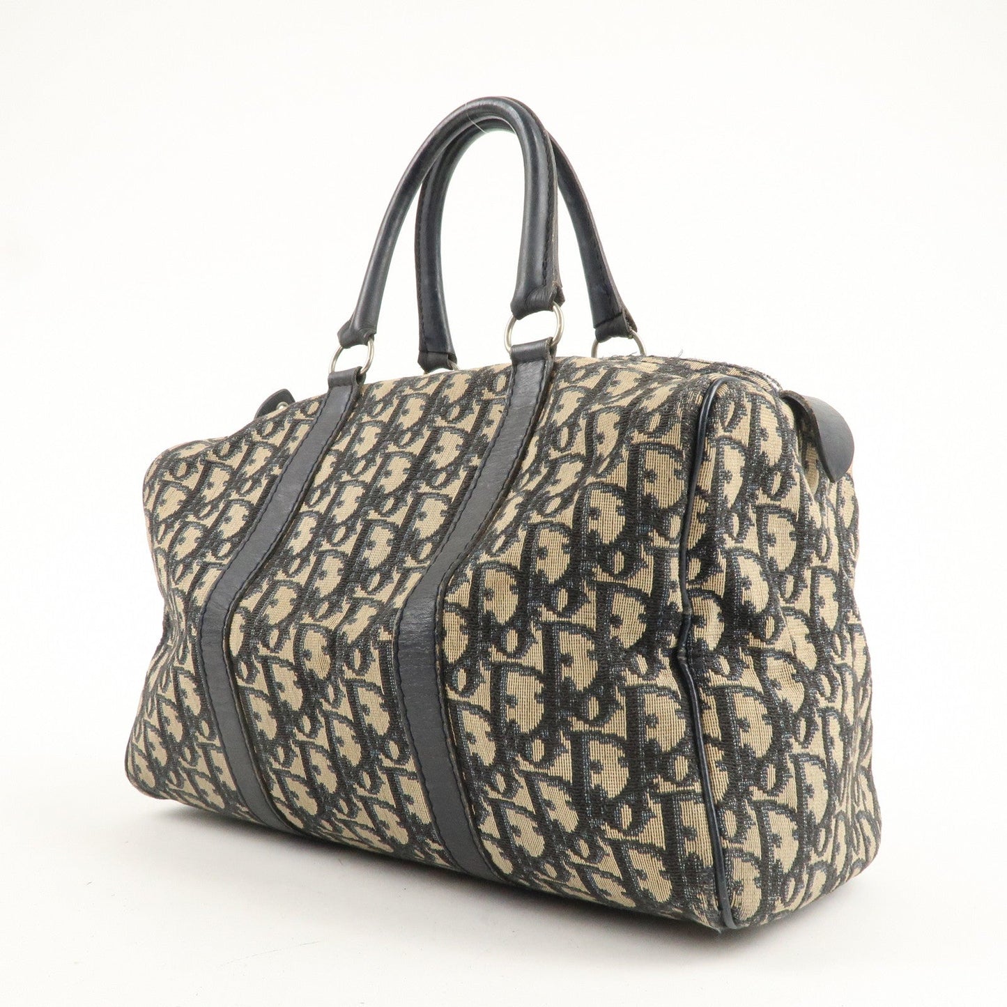 Christian Dior Trotter Canvas Leather Boston Bag Navy
