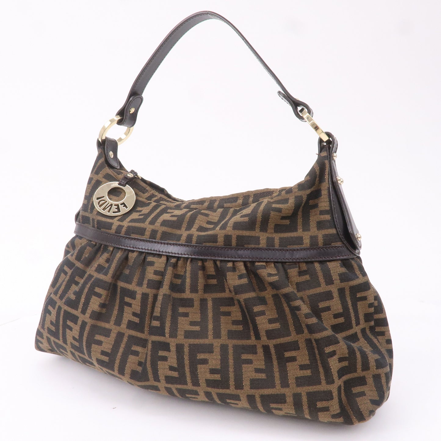FENDI Zucca Canvas Leather Shoulder Bag Hand Bag 8BR448
