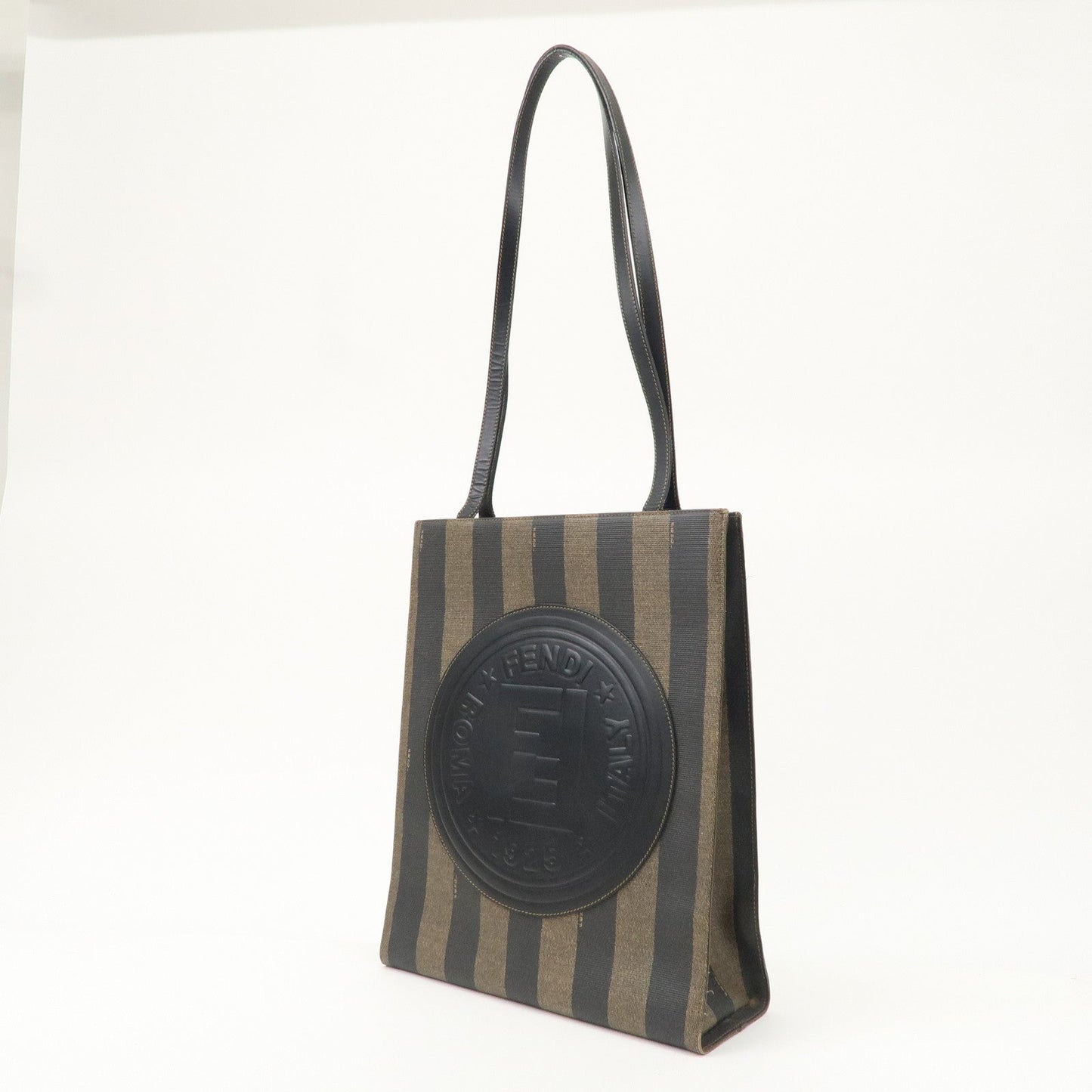 Fendi Pequin PVC Leather Tote Bag Brown Black 259980