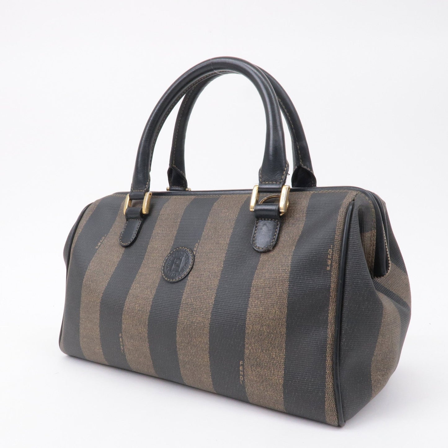 FENDI Pequin PVC Leather Mini Boston Bag Hand Bag Khaki 259022