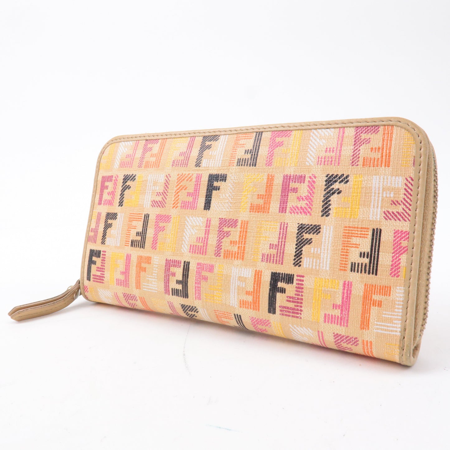 FENDI Zucchino Print PVC Leather Zippy Long Wallet Beige 8M0299