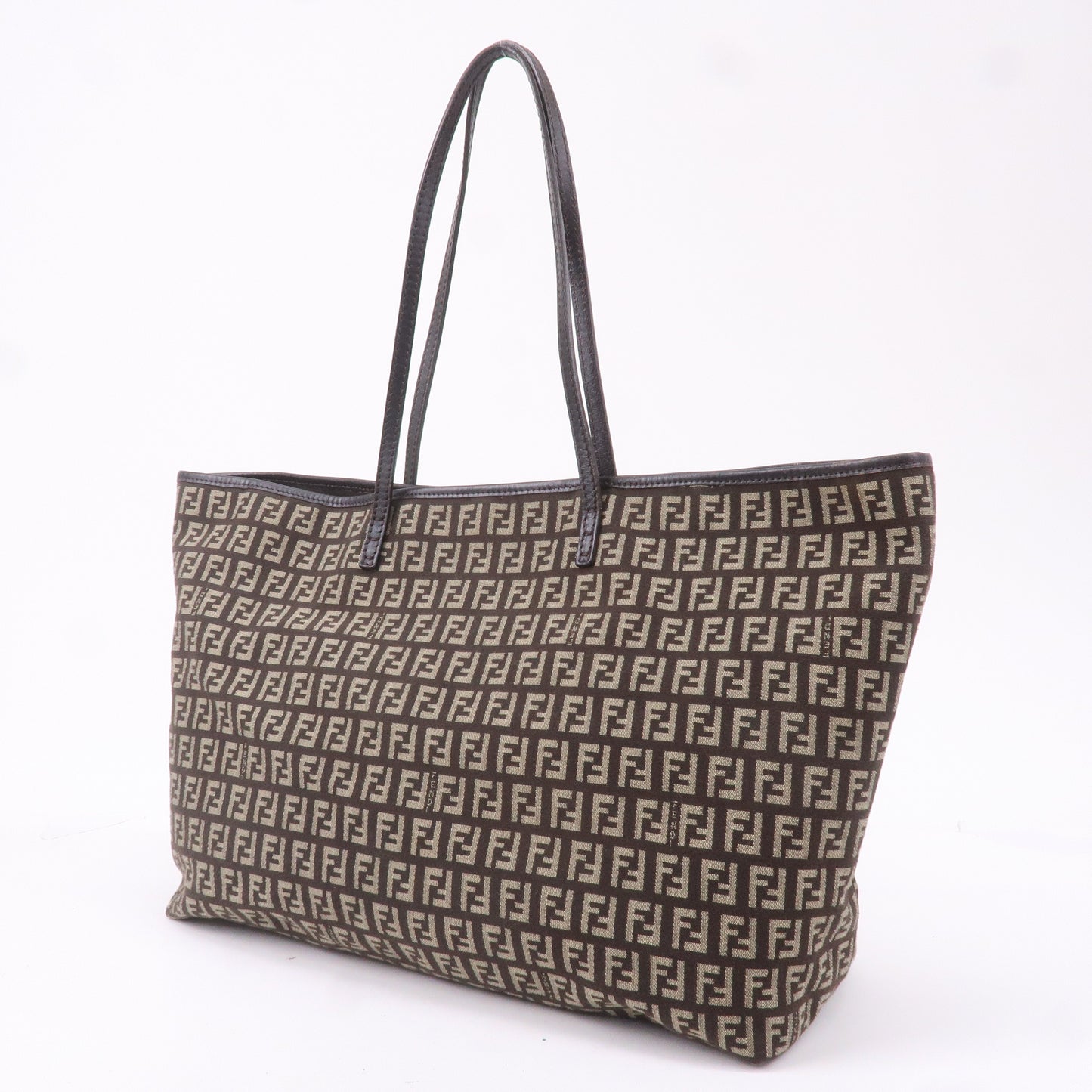 FENDI Zucchino Canvas Leather Tote Bag Beige Brown 8BH104