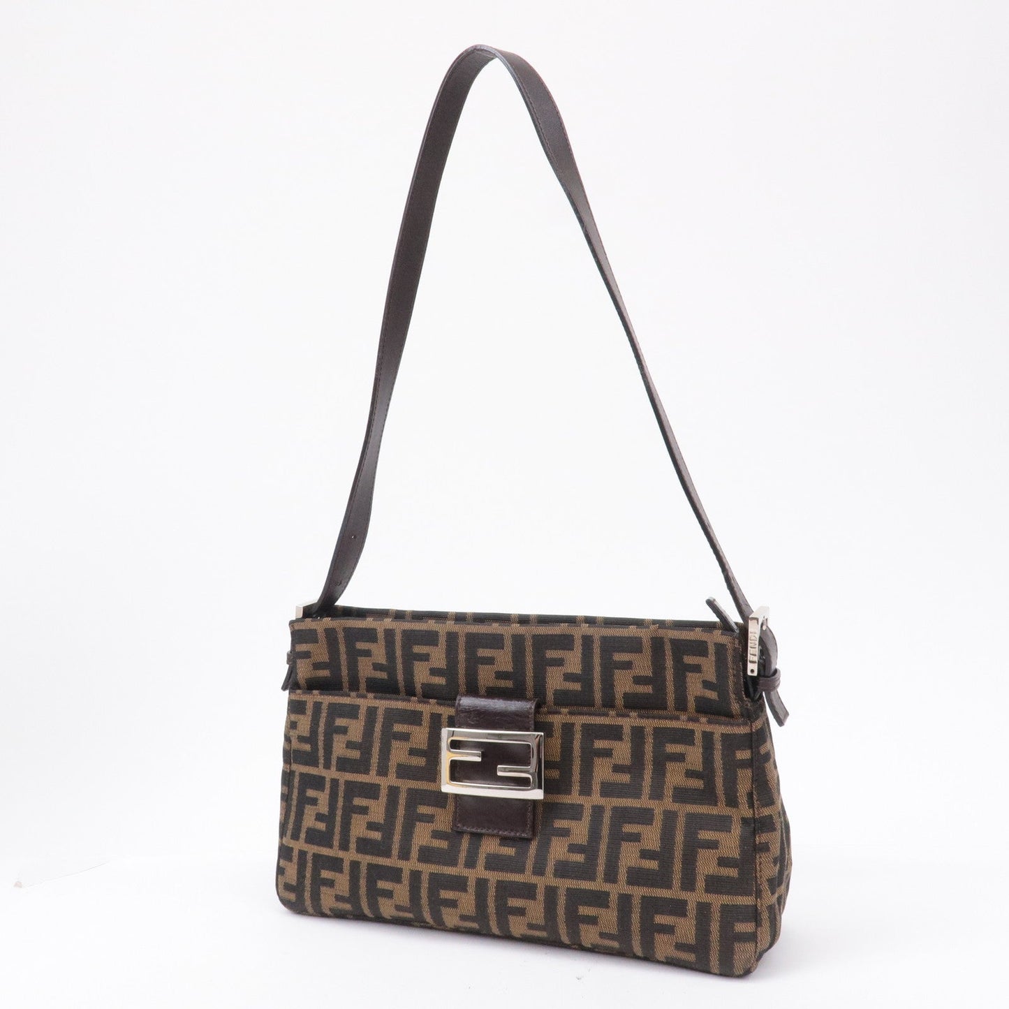 FENDI Zucca Canvas Leather Shoulder Bag Brown Black 26566