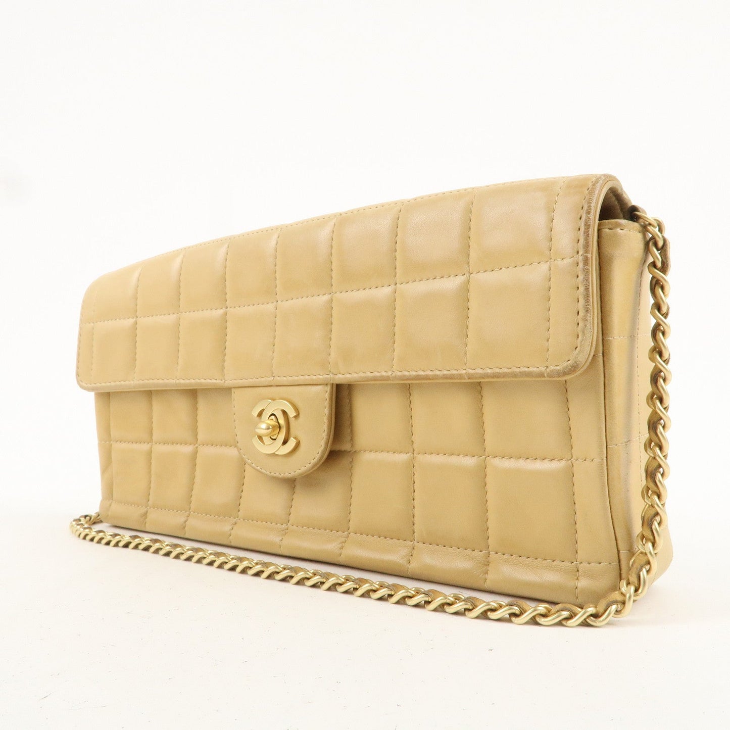Chanel Chocolate Bar Lamb Skin Chain Shoulder Bag Beige A