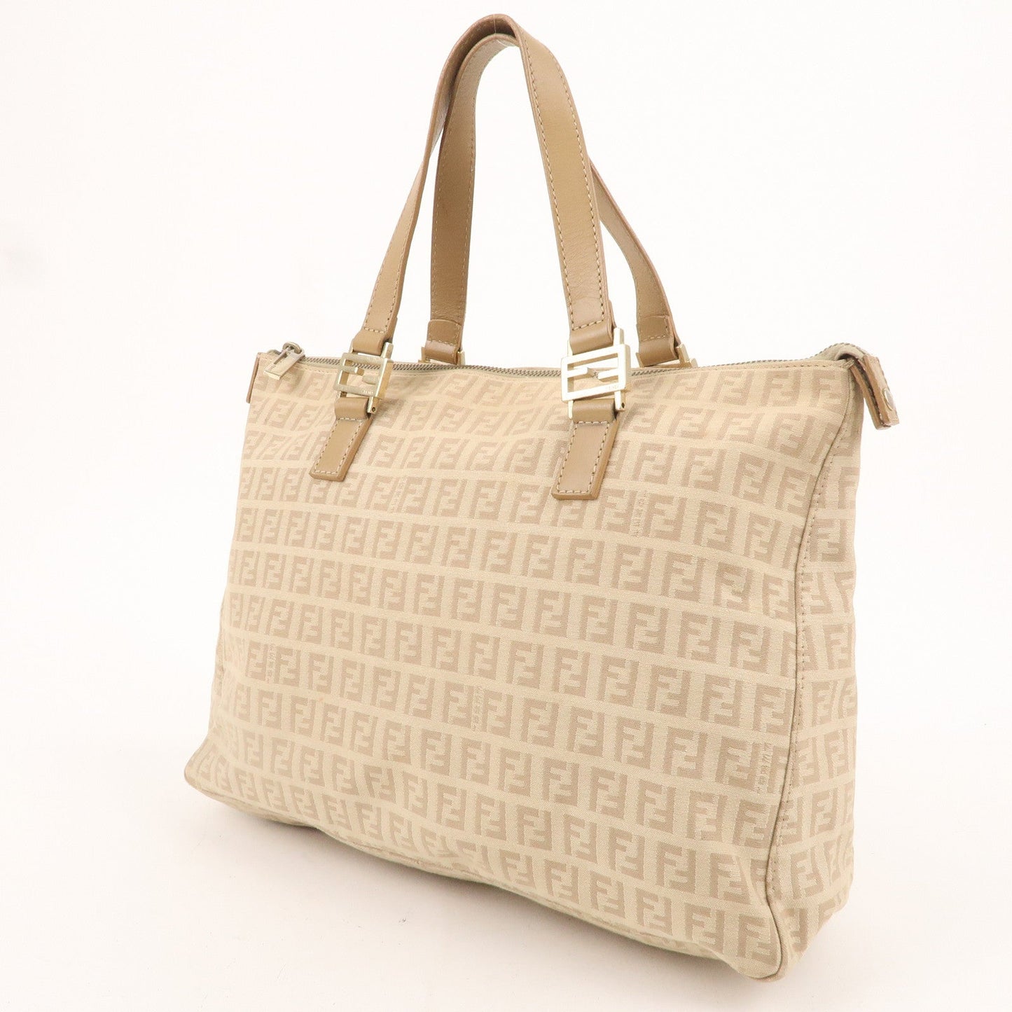 FENDI Zucchino Canvas Leather Hand Bag Tote Bag Beige 8BH138