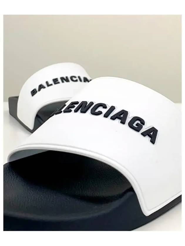 Luxury Balenciaga  Logo Pool Slippers White
