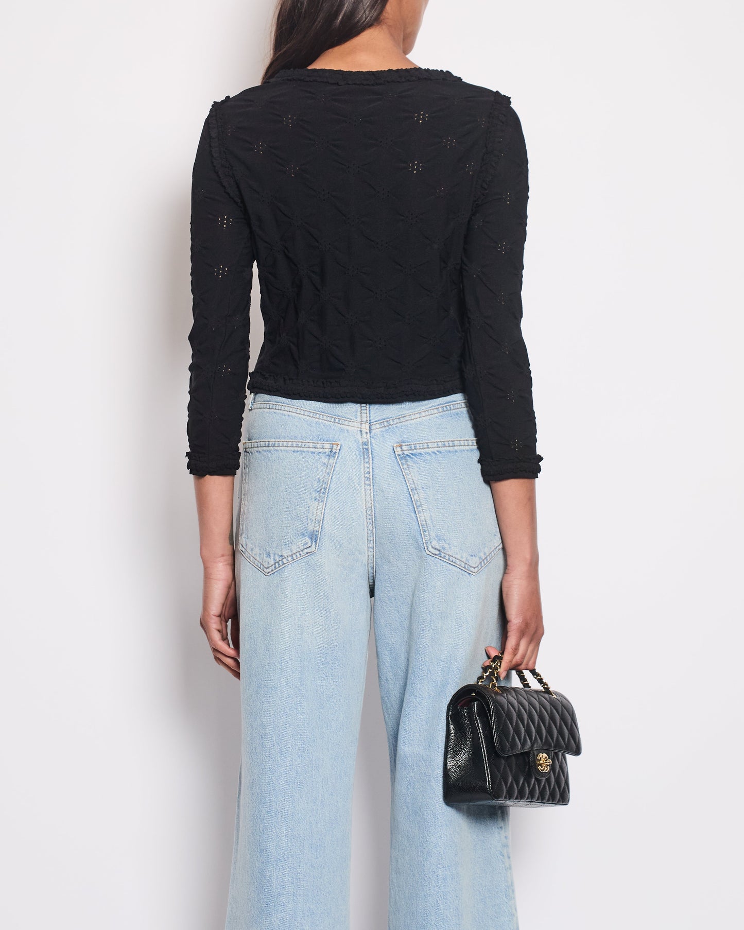 *HOT* Chanel Black Stretch-Jersey igan with Ruthenium CC Buttons Detail Size FR 36 (UK 8)