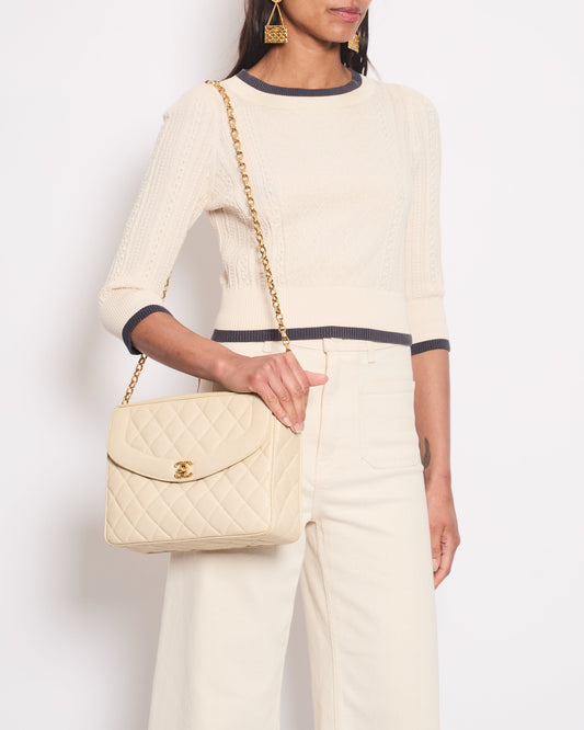 Chanel Cream Knitted Long Sleeve igan With Dark Grey Trim and Gold Buttons Details Size FR 38 (UK 10)